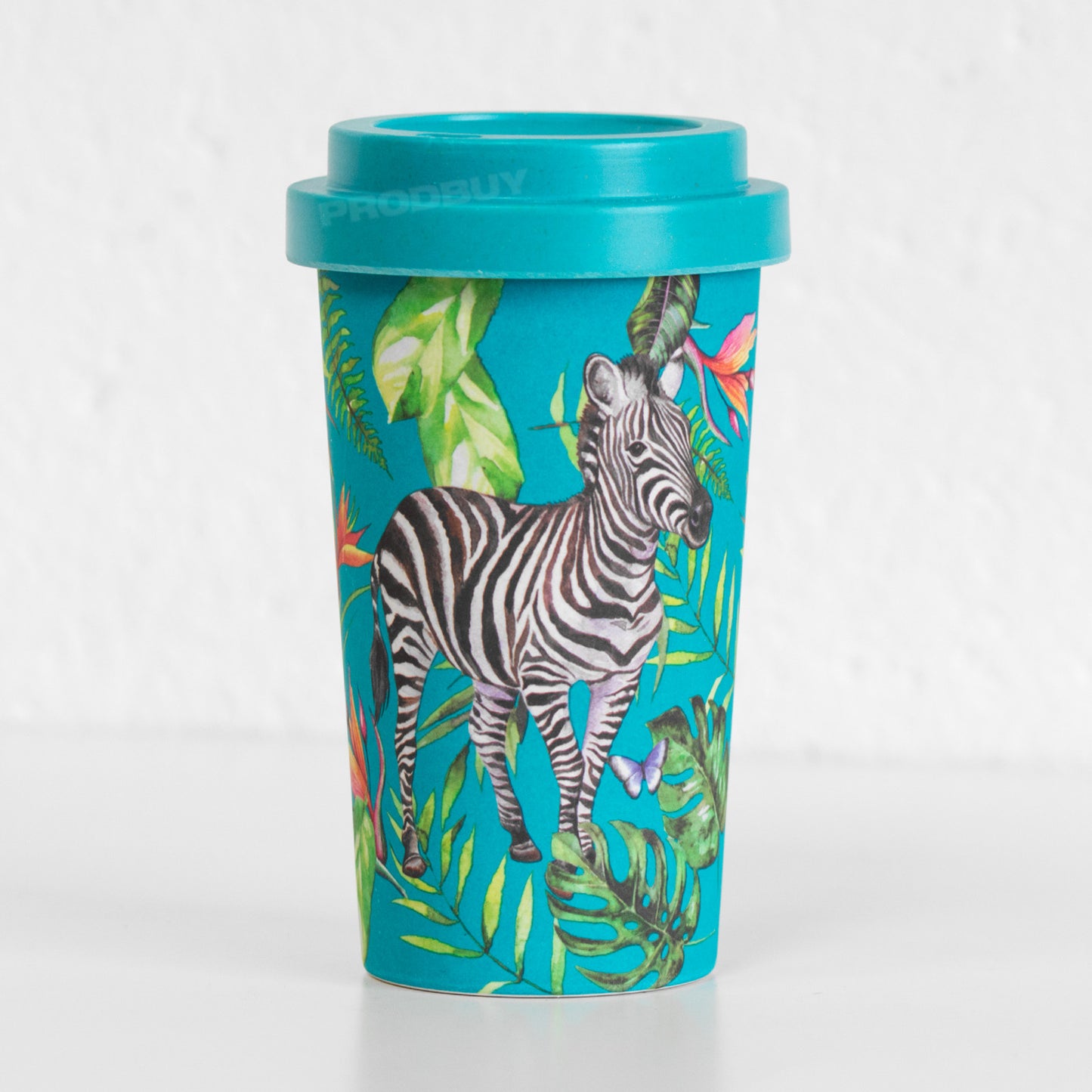 Blue Floral Zebra Travel Cup