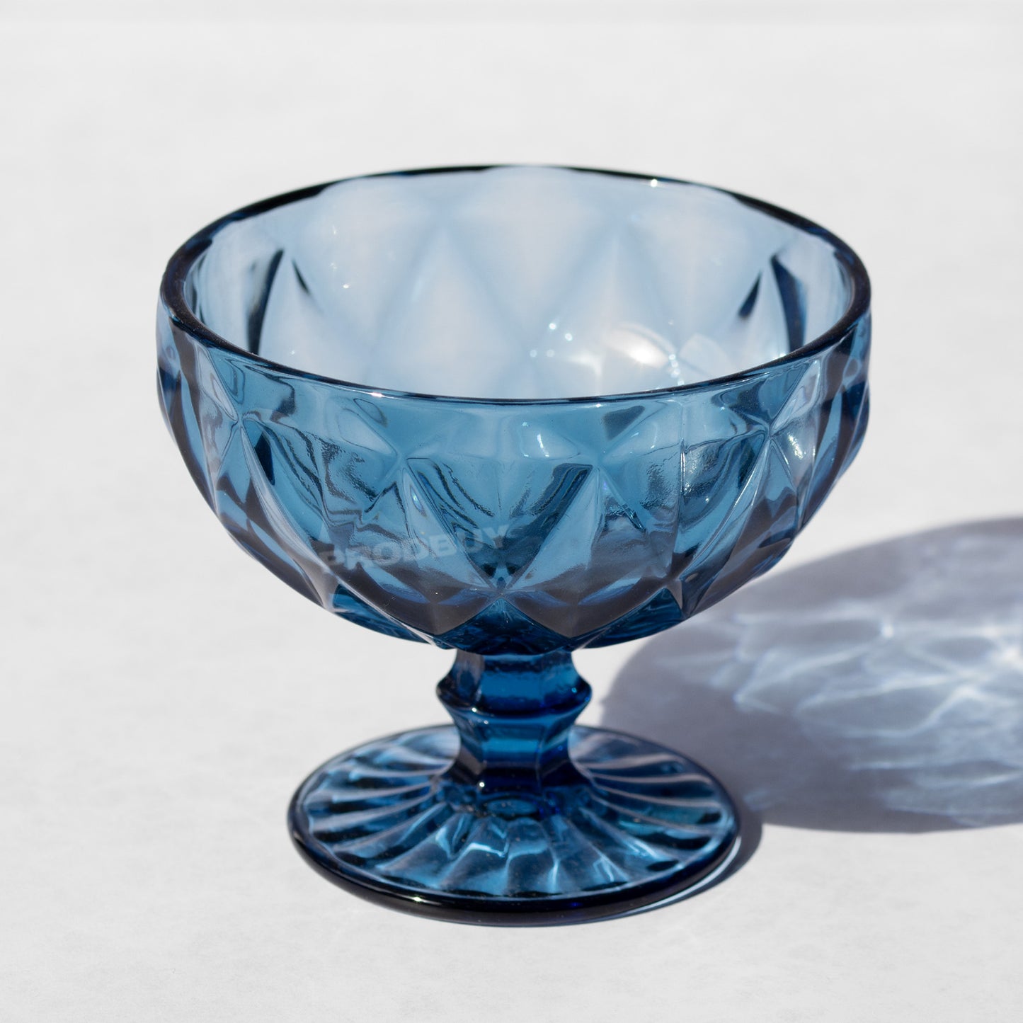 Set of 2 Blue Sundae Dishes Thick Glass Dessert Bowls