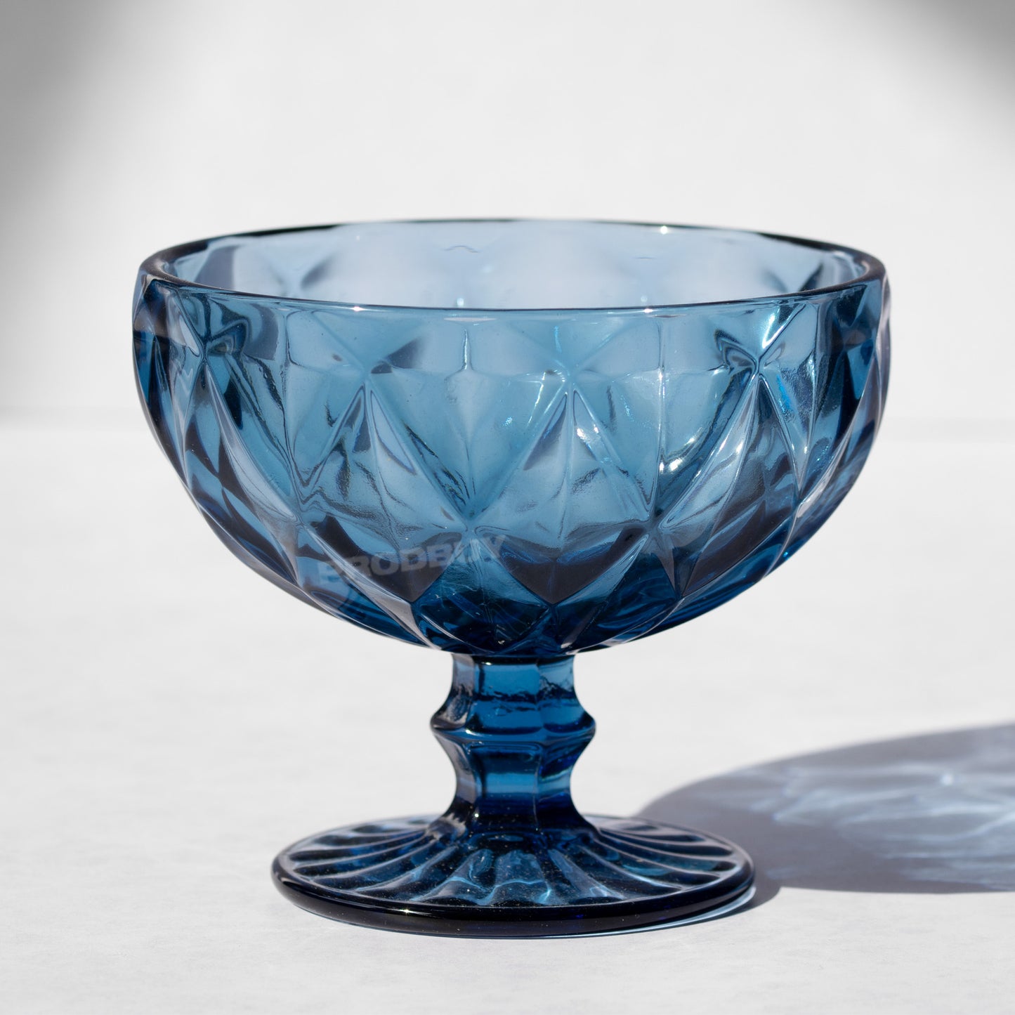 Set of 2 Blue Sundae Dishes Thick Glass Dessert Bowls