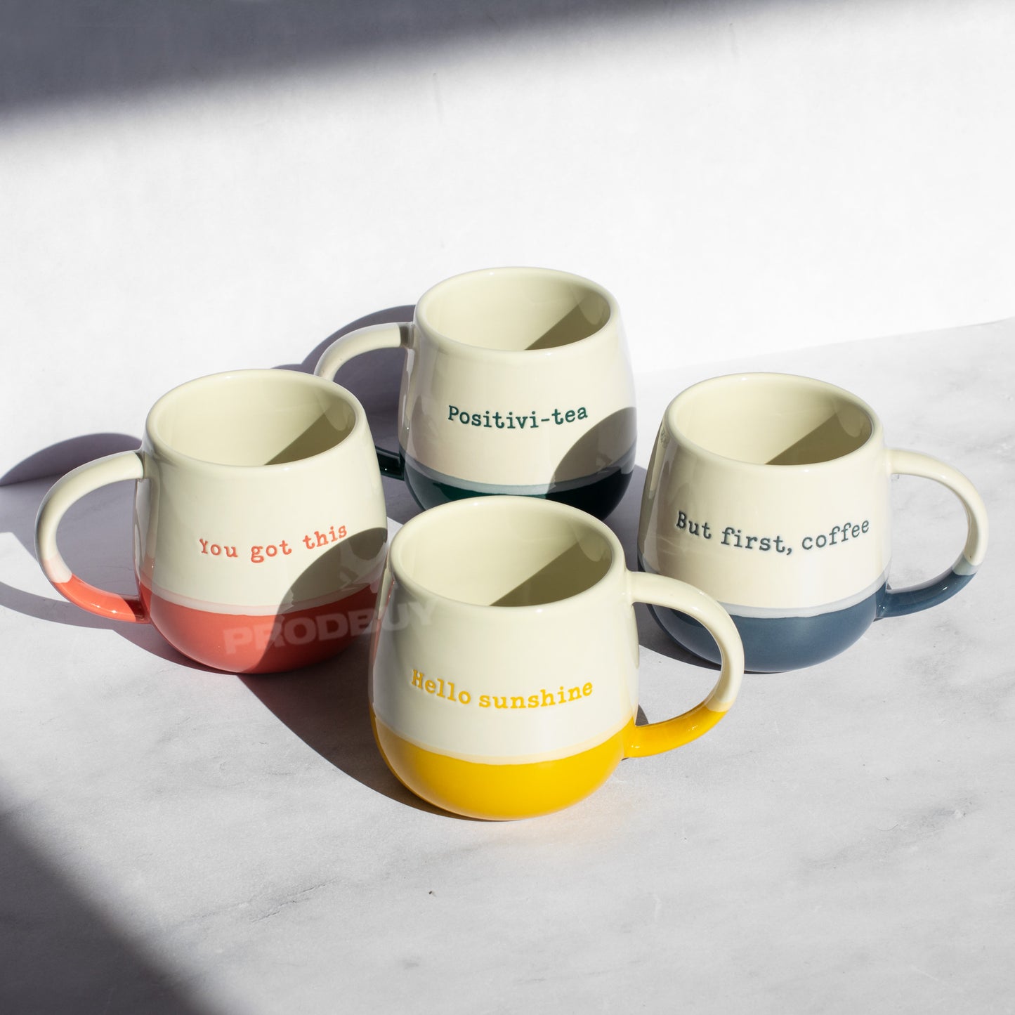 Set of 4 Motivational Barrel Mugs 12oz Stoneware Tea Coffee Cups