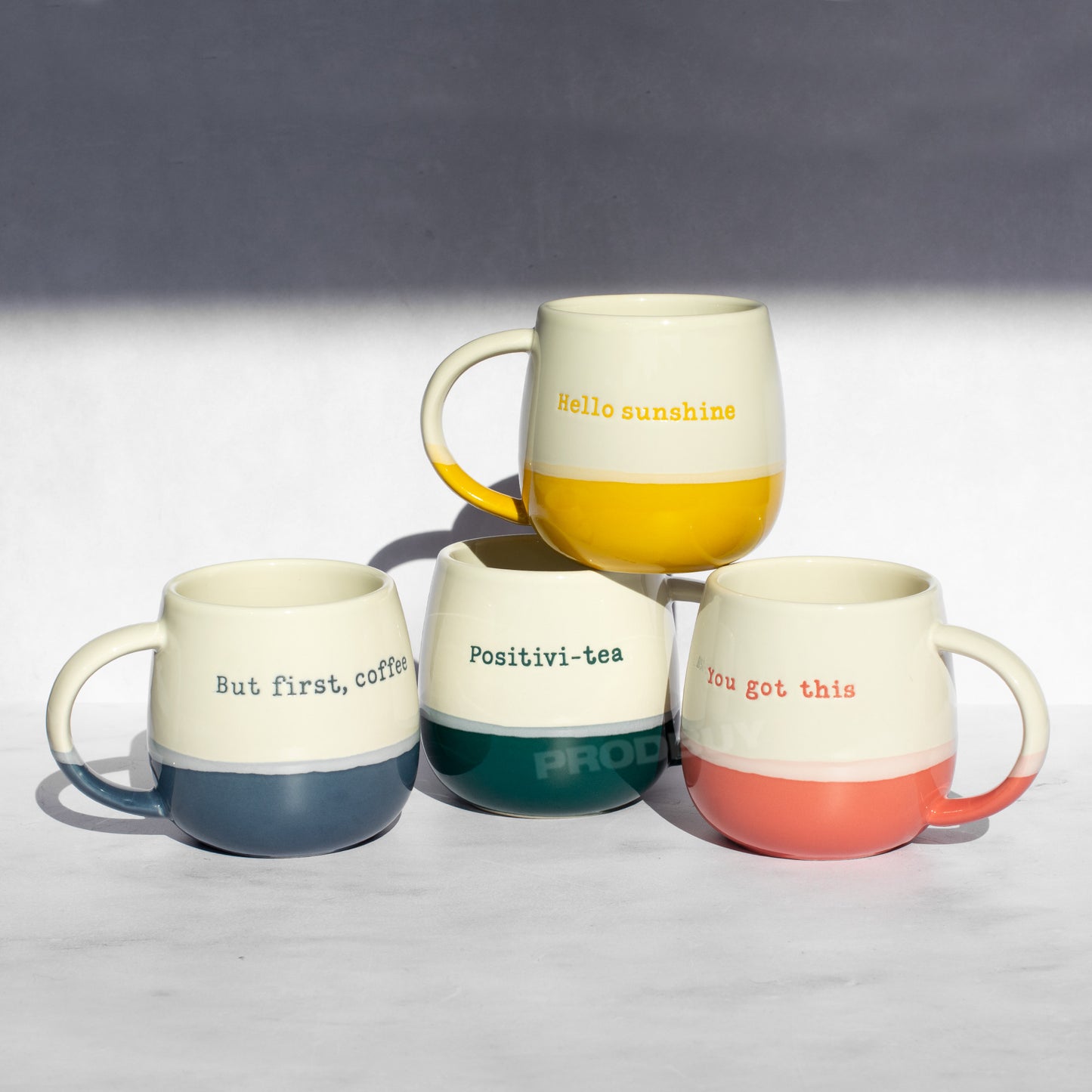 Set of 4 Motivational Barrel Mugs 12oz Stoneware Tea Coffee Cups