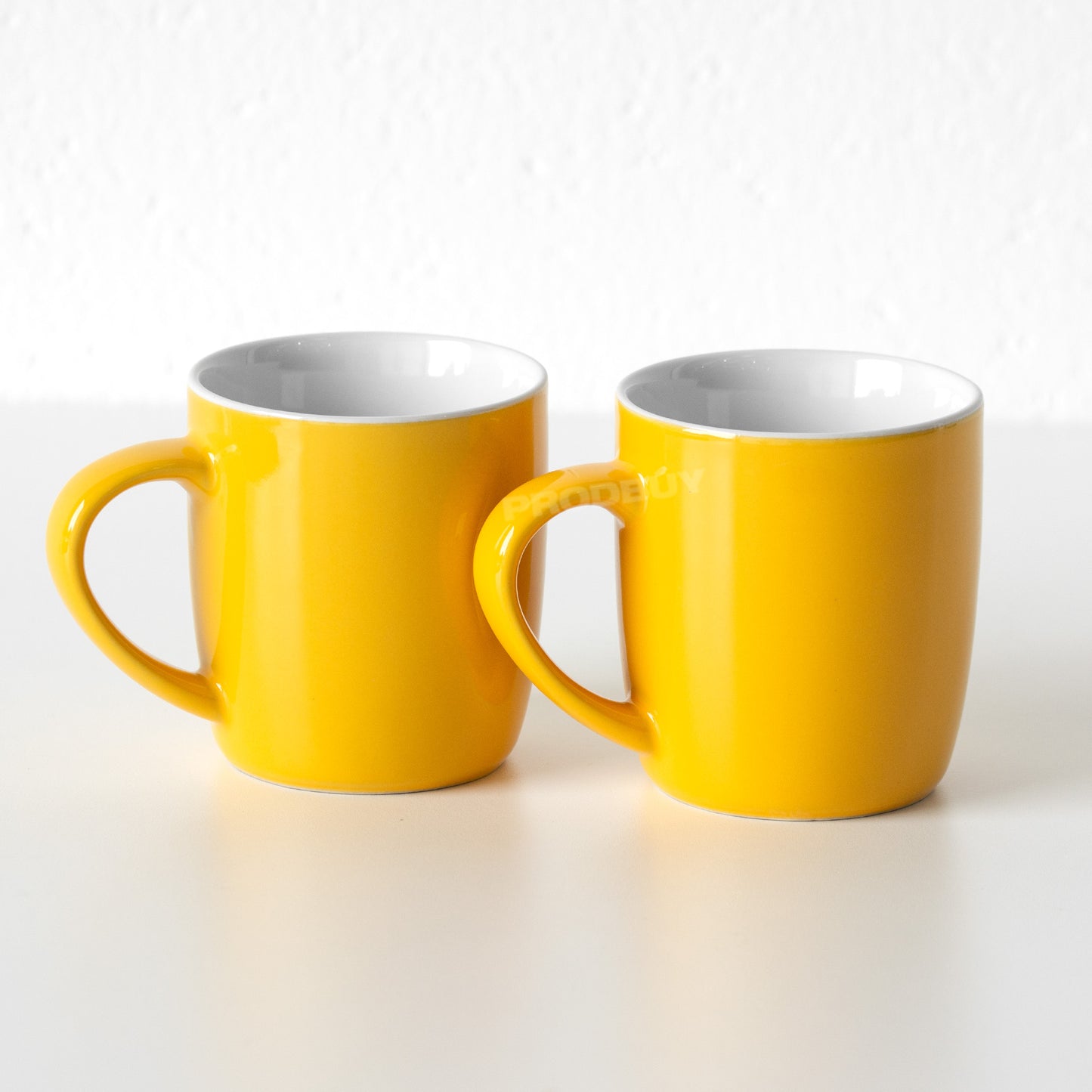 Set of 4 Yellow Stoneware 10oz Coffee Mugs