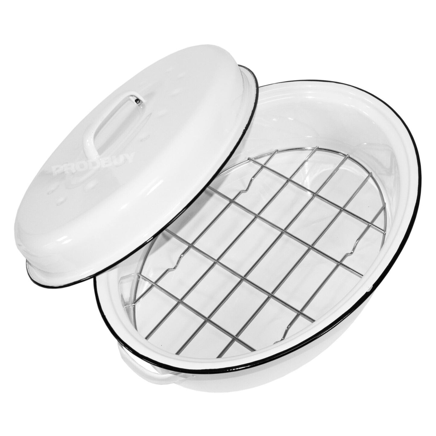 Large White 4.5 Litre Oval Self Basting Enamel Roasting Tin