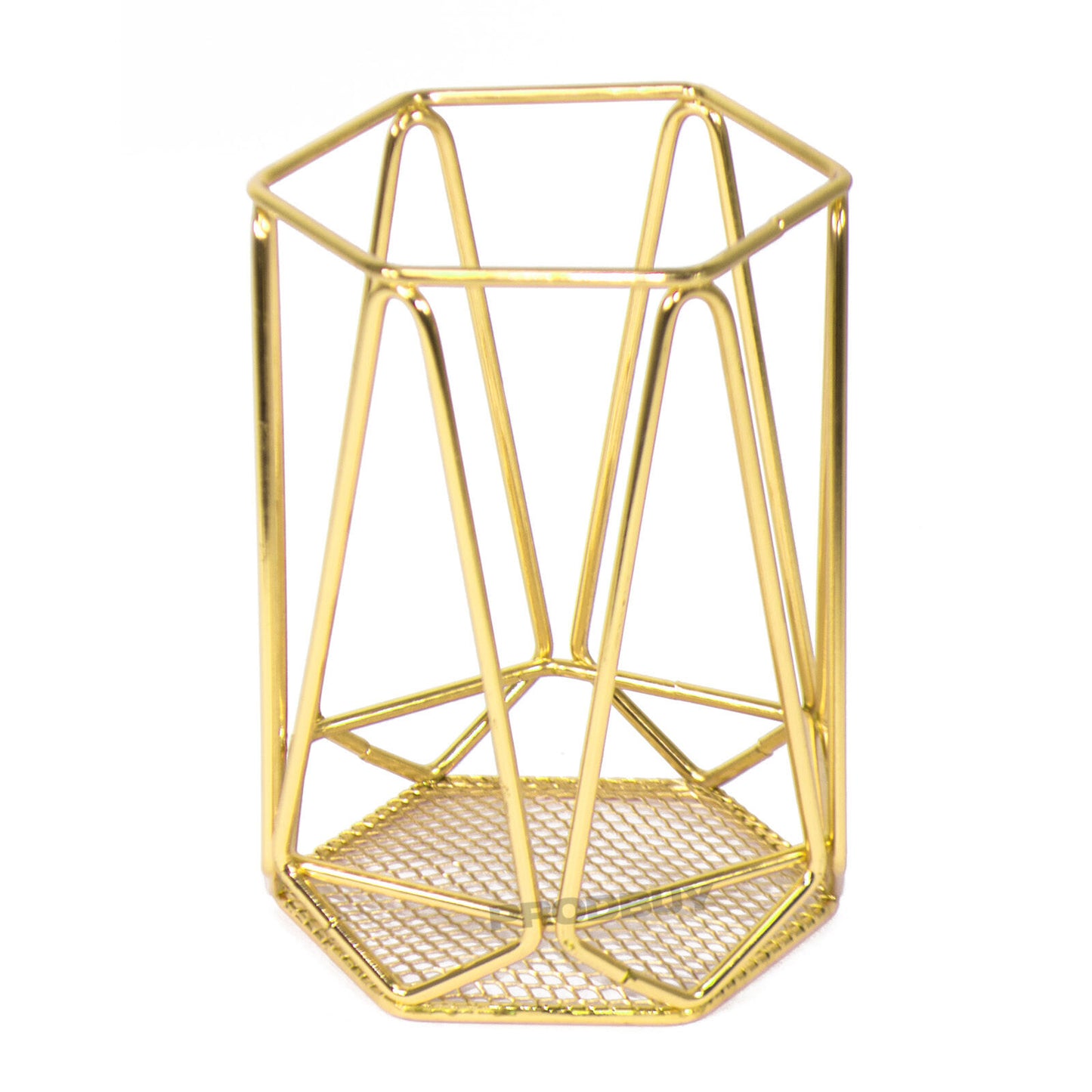 Metal Wire Geometric Gold Cutlery & Utensil Holder Pot