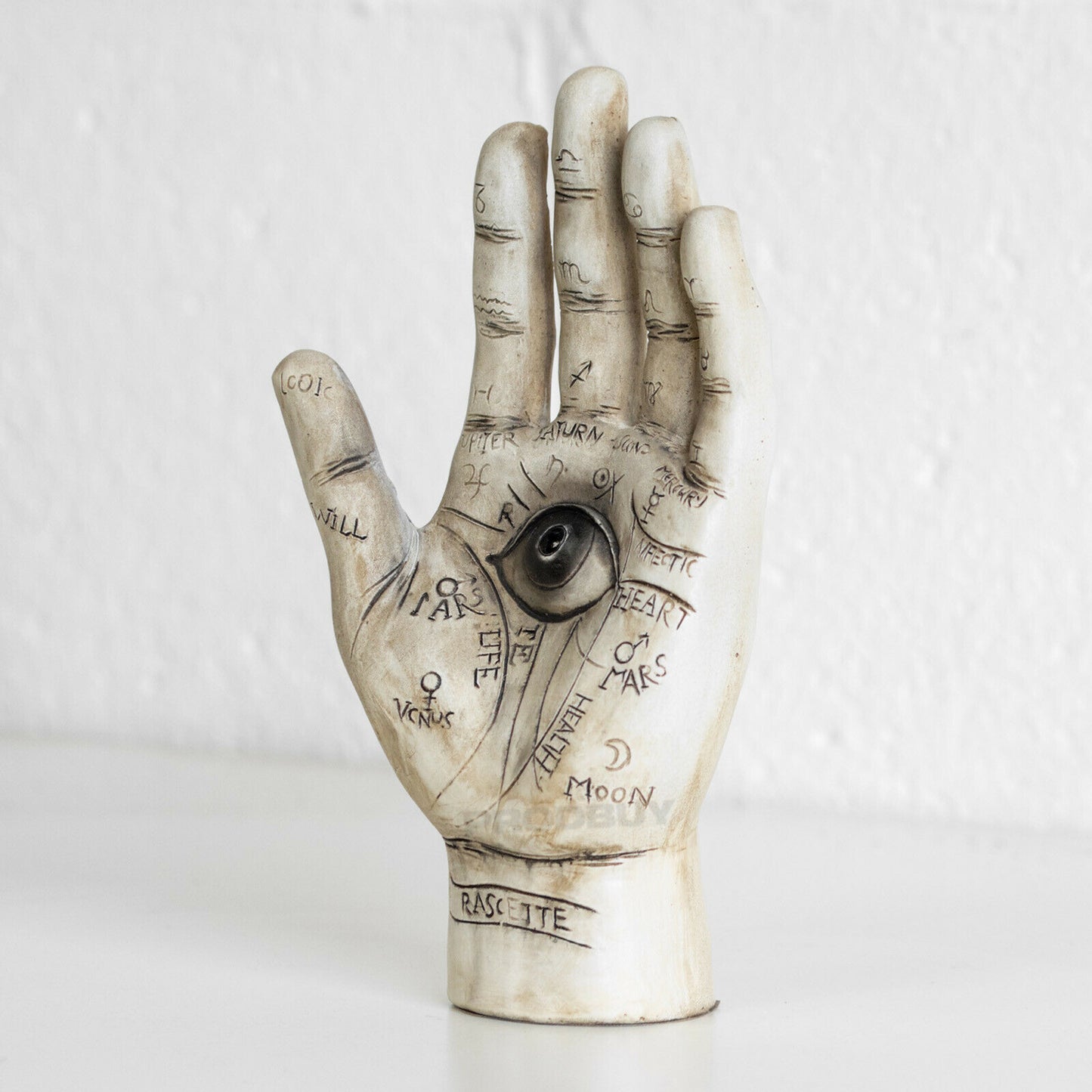8" Palmistry Hand Ornament Hamsa Eye Sculpture Chiromancy Phrenology Palm Reader