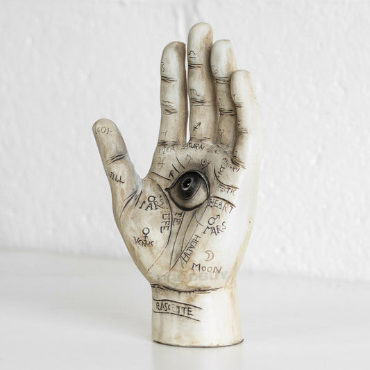 8" Palmistry Hand Ornament Hamsa Eye Sculpture Chiromancy Phrenology Palm Reader