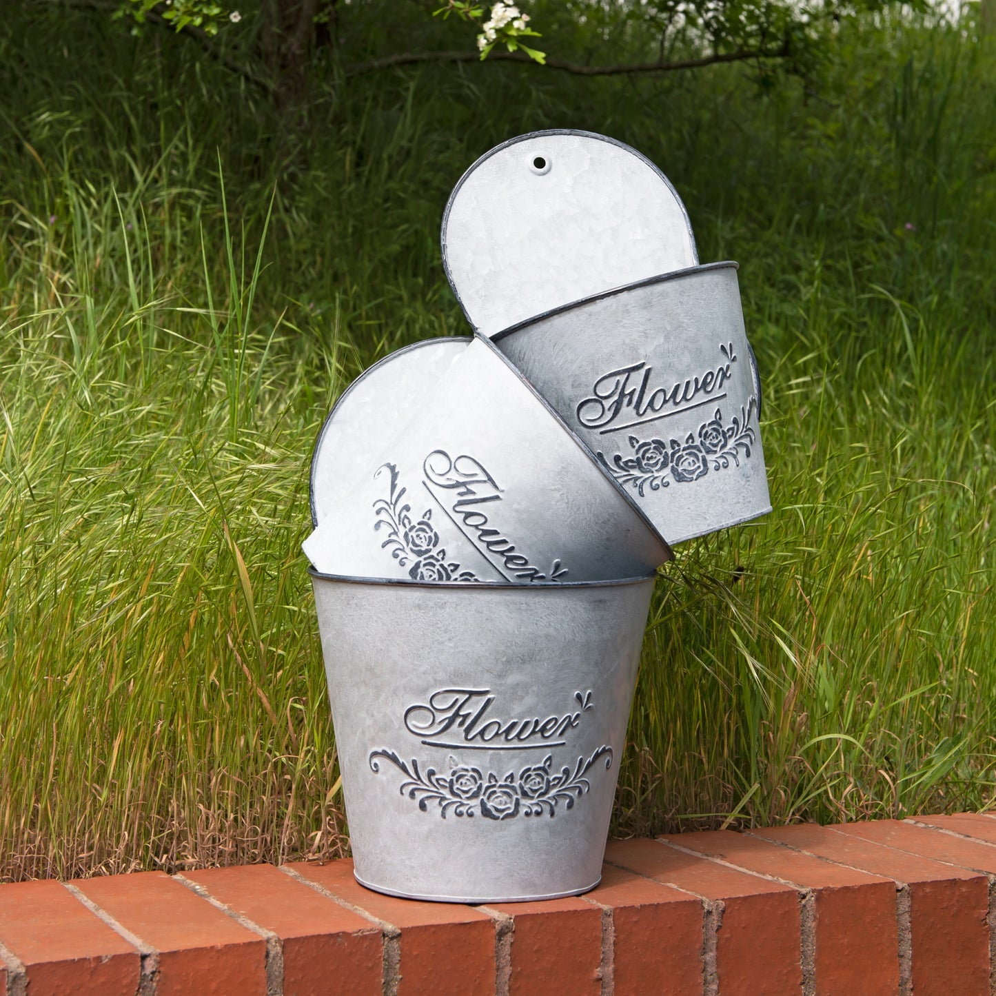 Set of 3 Vintage Metal Wall Planters