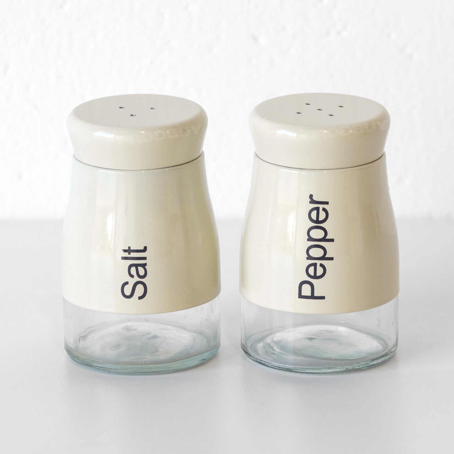 Retro Cream Glass Salt and Pepper Pot Shakers Set