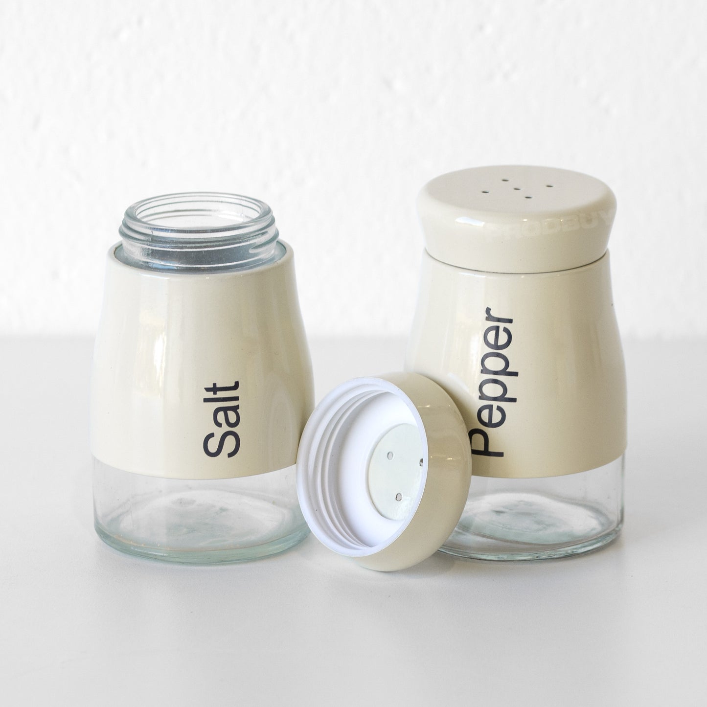 Retro Cream Glass Salt and Pepper Pot Shakers Set
