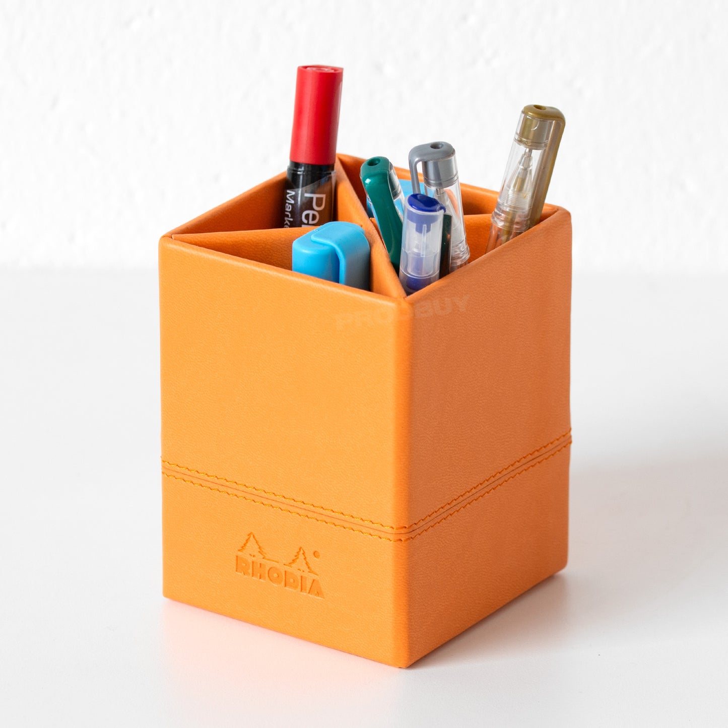 Rhodia Orange Small Faux Leather Pen Pot Desk Tidy