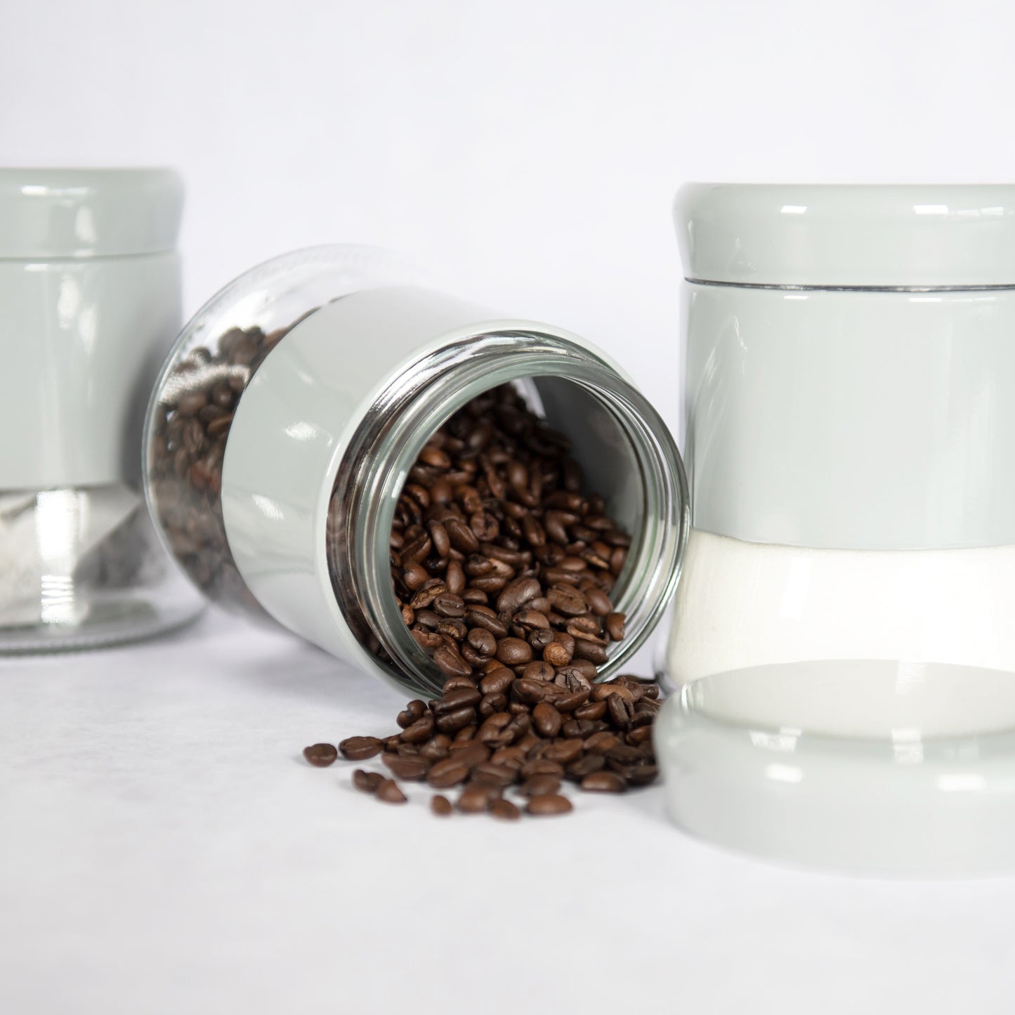Set of 3 Grey Glass 700ml Storage Canisters Set