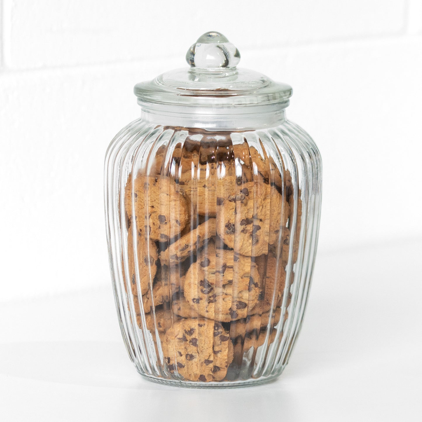 Large 2.3 Litre Ribbed Glass Storage Jar