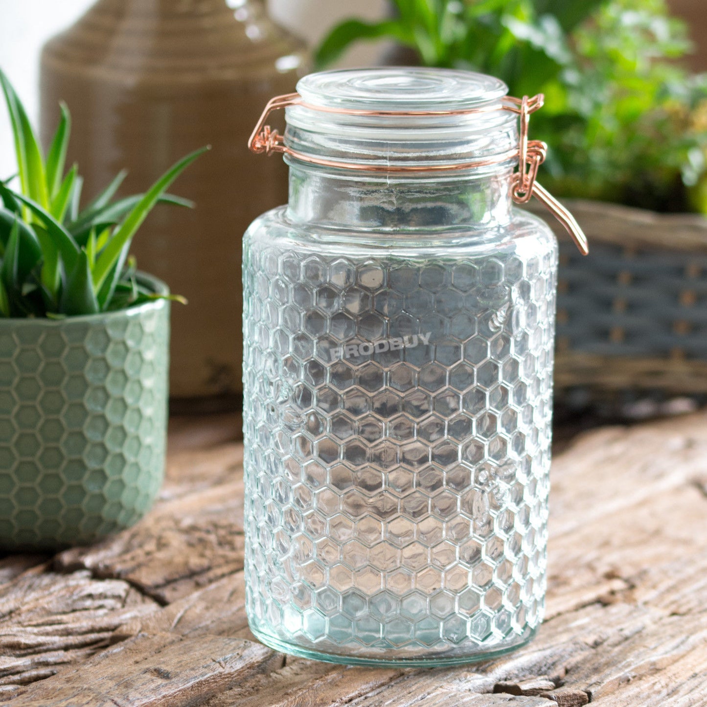Glass Honeycomb 1.9 Litre Storage Jar with Clip Lid
