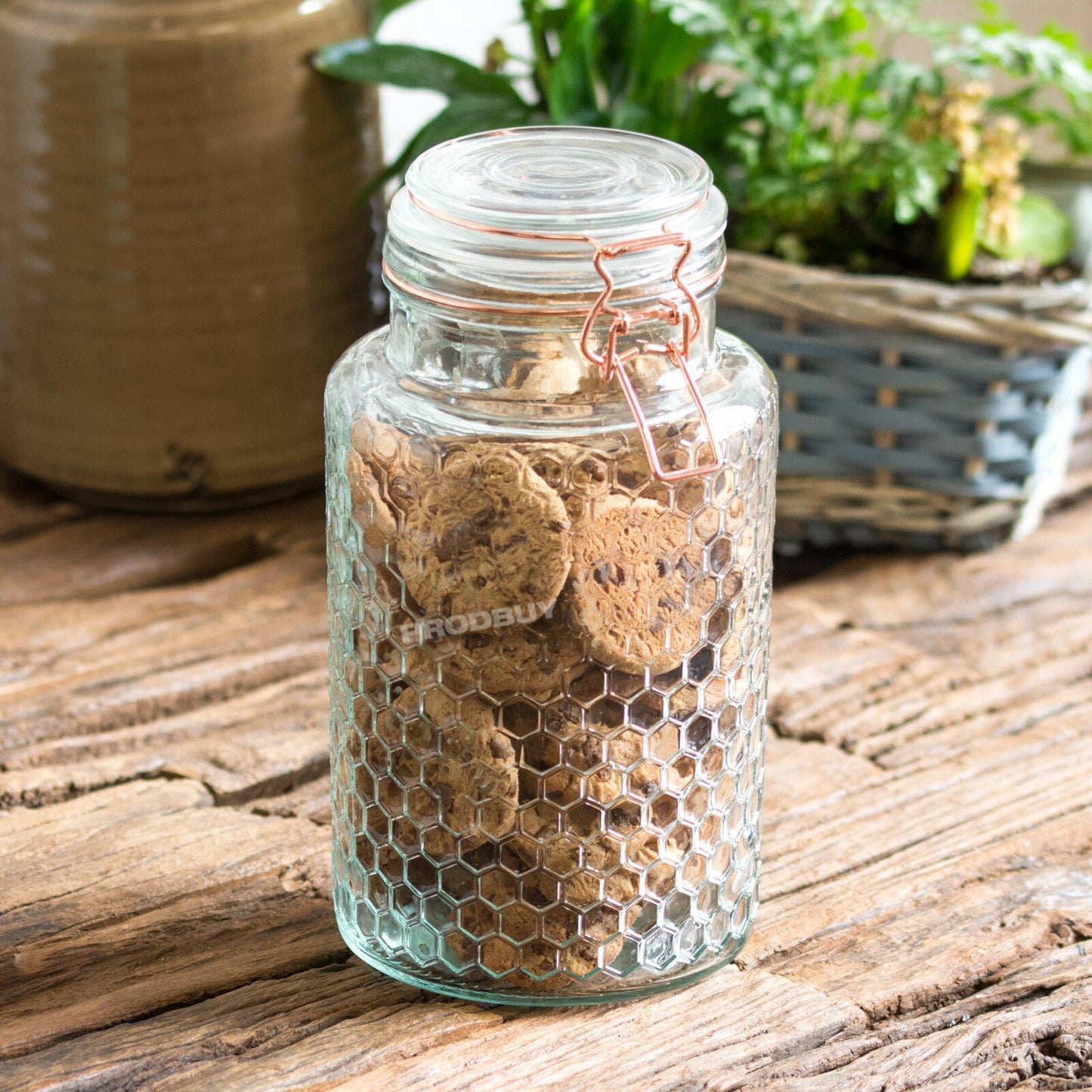 Glass Honeycomb 1.9 Litre Storage Jar with Clip Lid