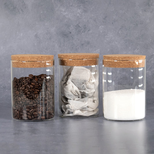 Set of 3 Glass Storage Canisters with Cork Lids