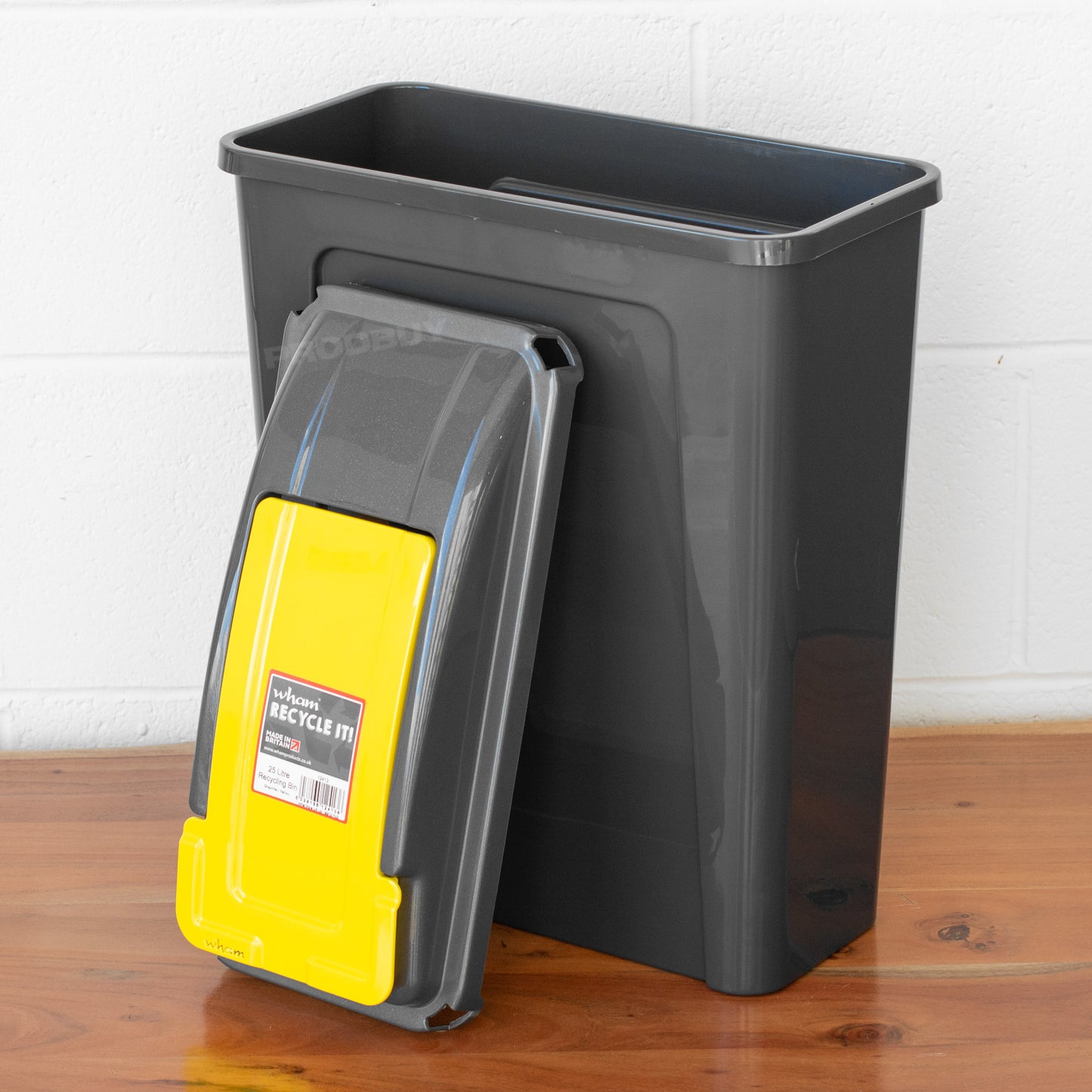 Large 25L Grey & Yellow Kitchen Recycling Bin