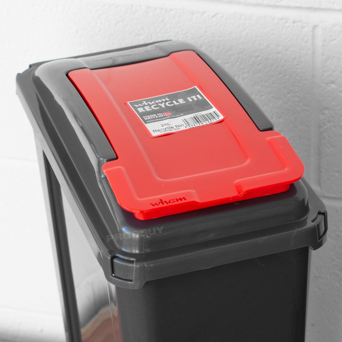 Large 25L Grey & Red Kitchen Recycling Bin