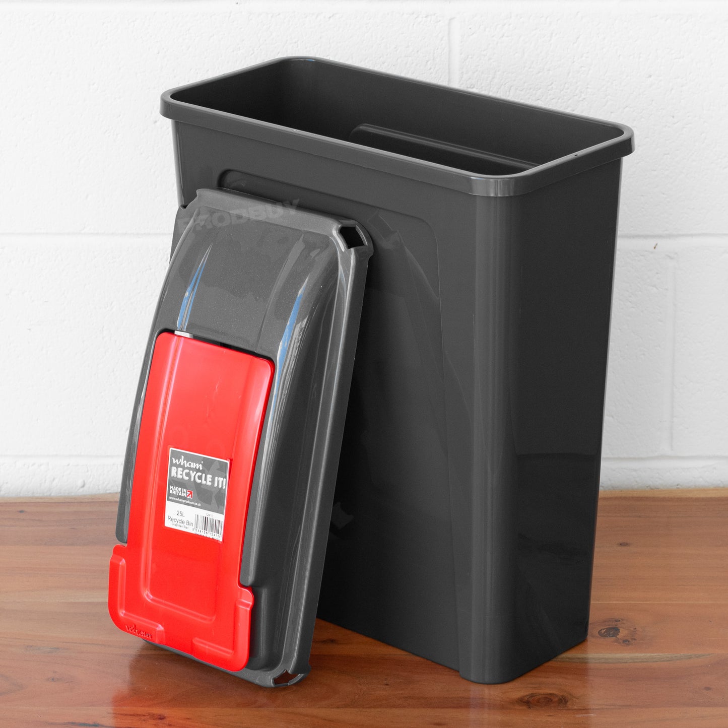 Large 25L Grey & Red Kitchen Recycling Bin