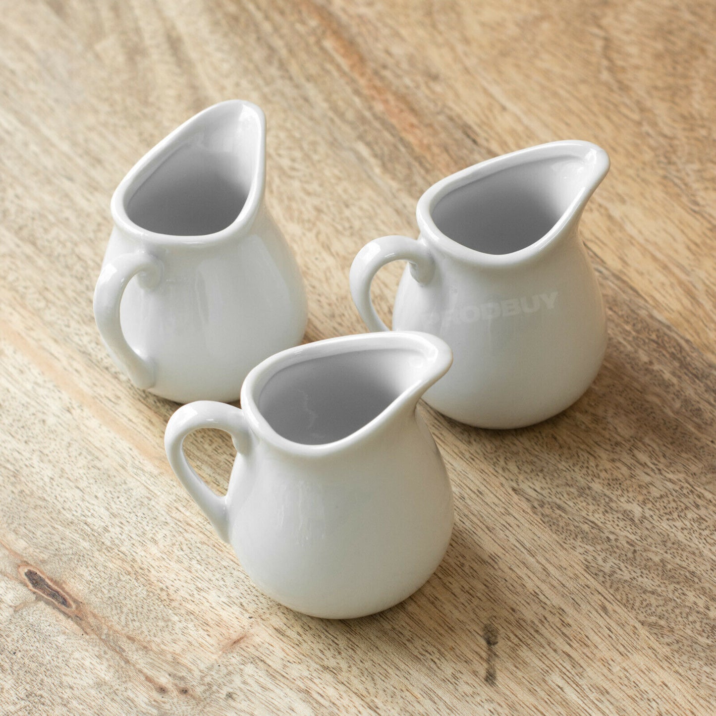 Set of 3 White Ceramic Milk Jugs 90ml