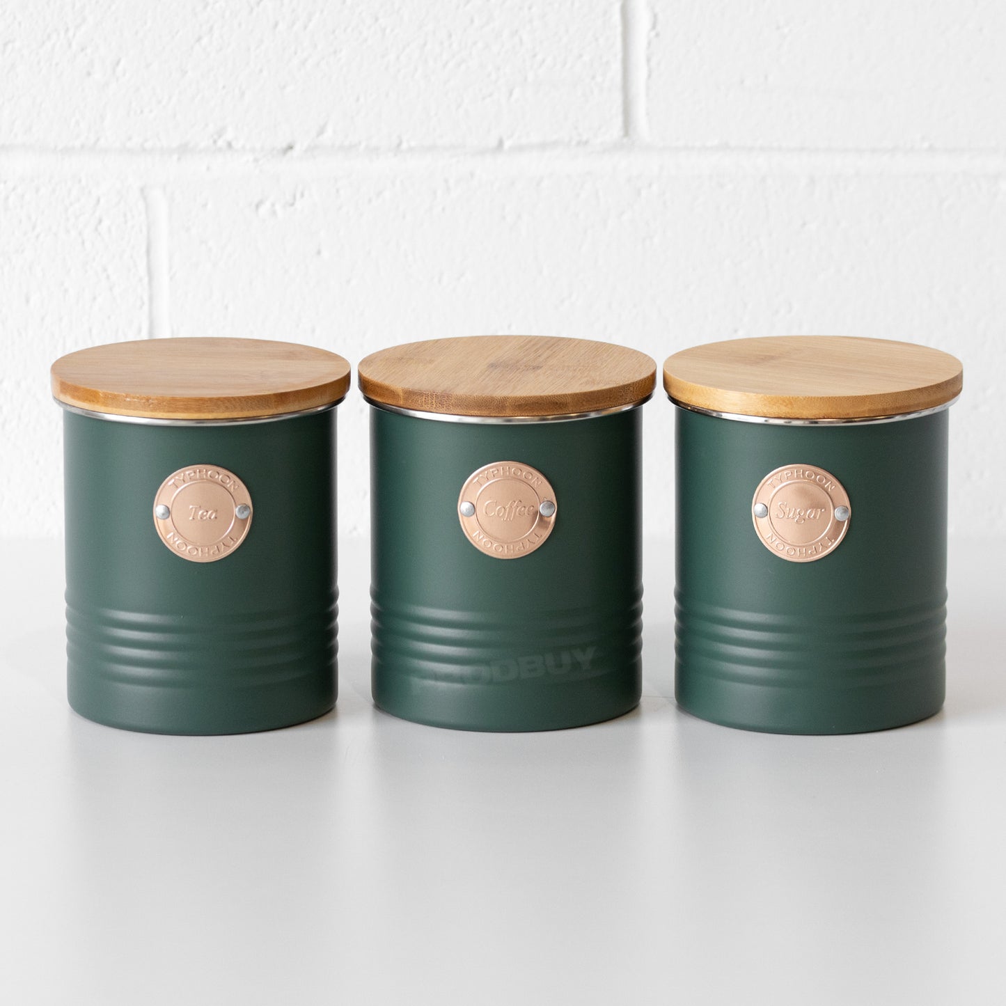 Forest Green Tea Coffee Sugar Storage Tin Set