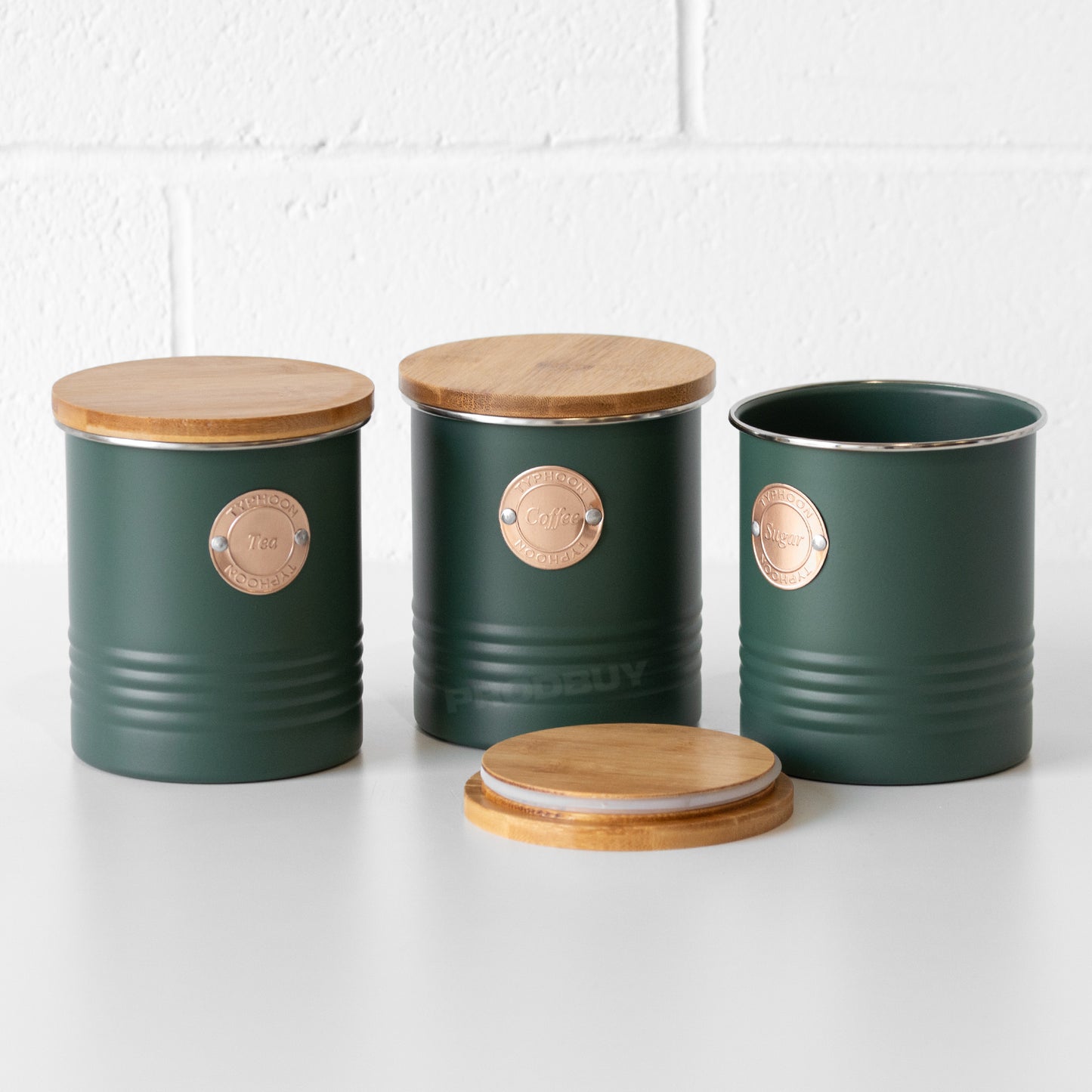 Forest Green Tea Coffee Sugar Storage Tin Set