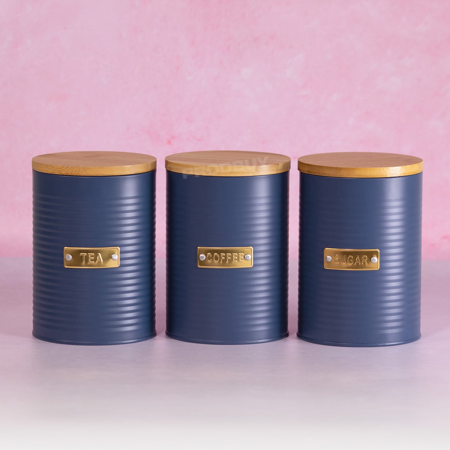Retro Navy Blue Tea Coffee Sugar Storage Tin Set