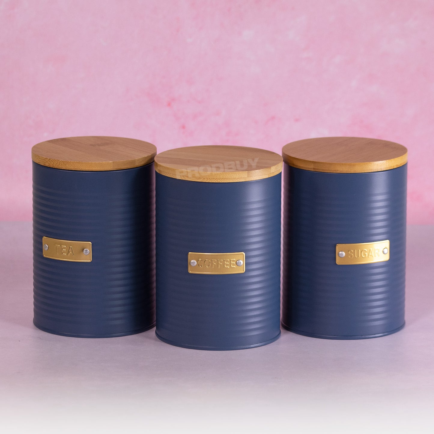 Retro Navy Blue Tea Coffee Sugar Storage Tin Set