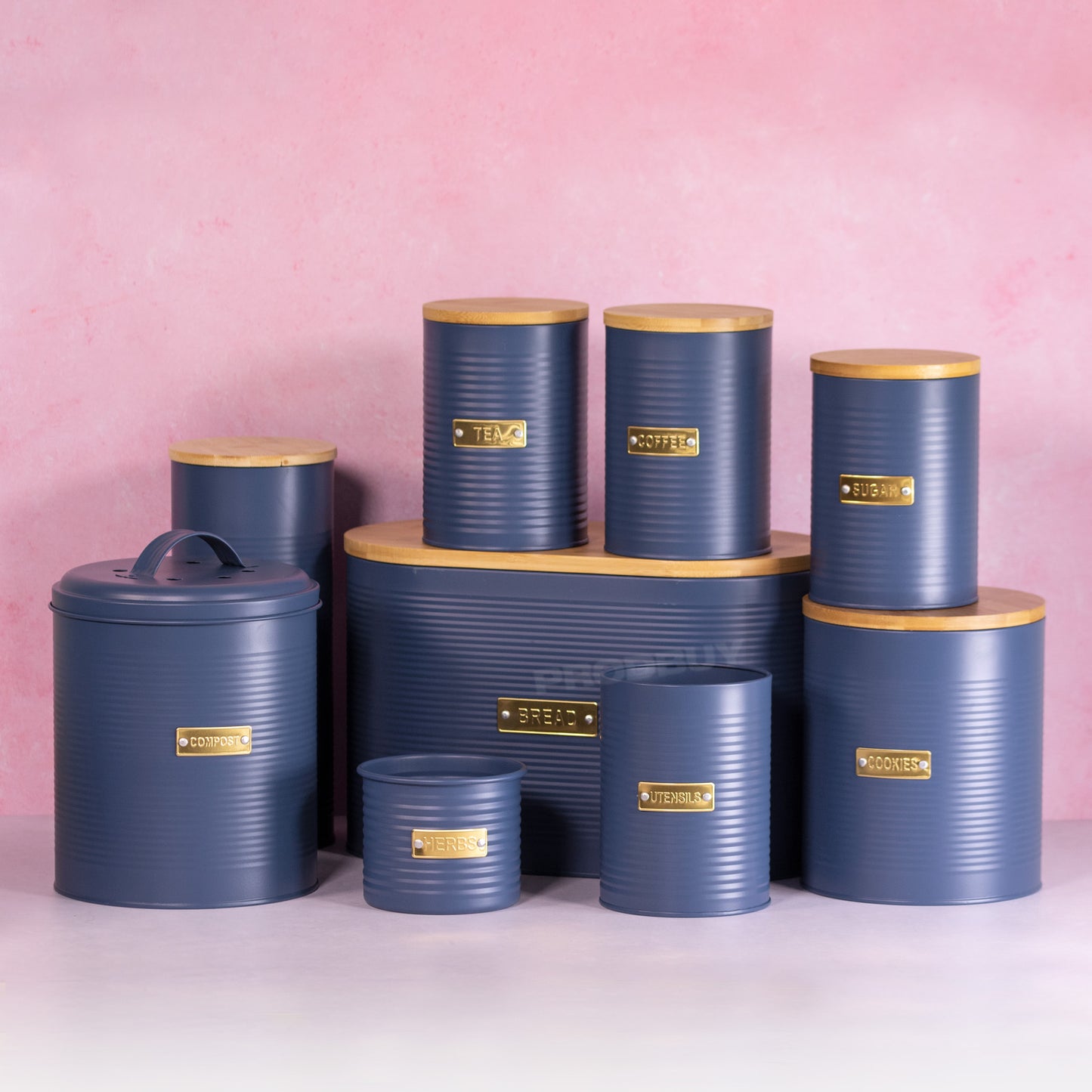 Retro Navy Blue Tea Coffee Sugar Storage Tin Set