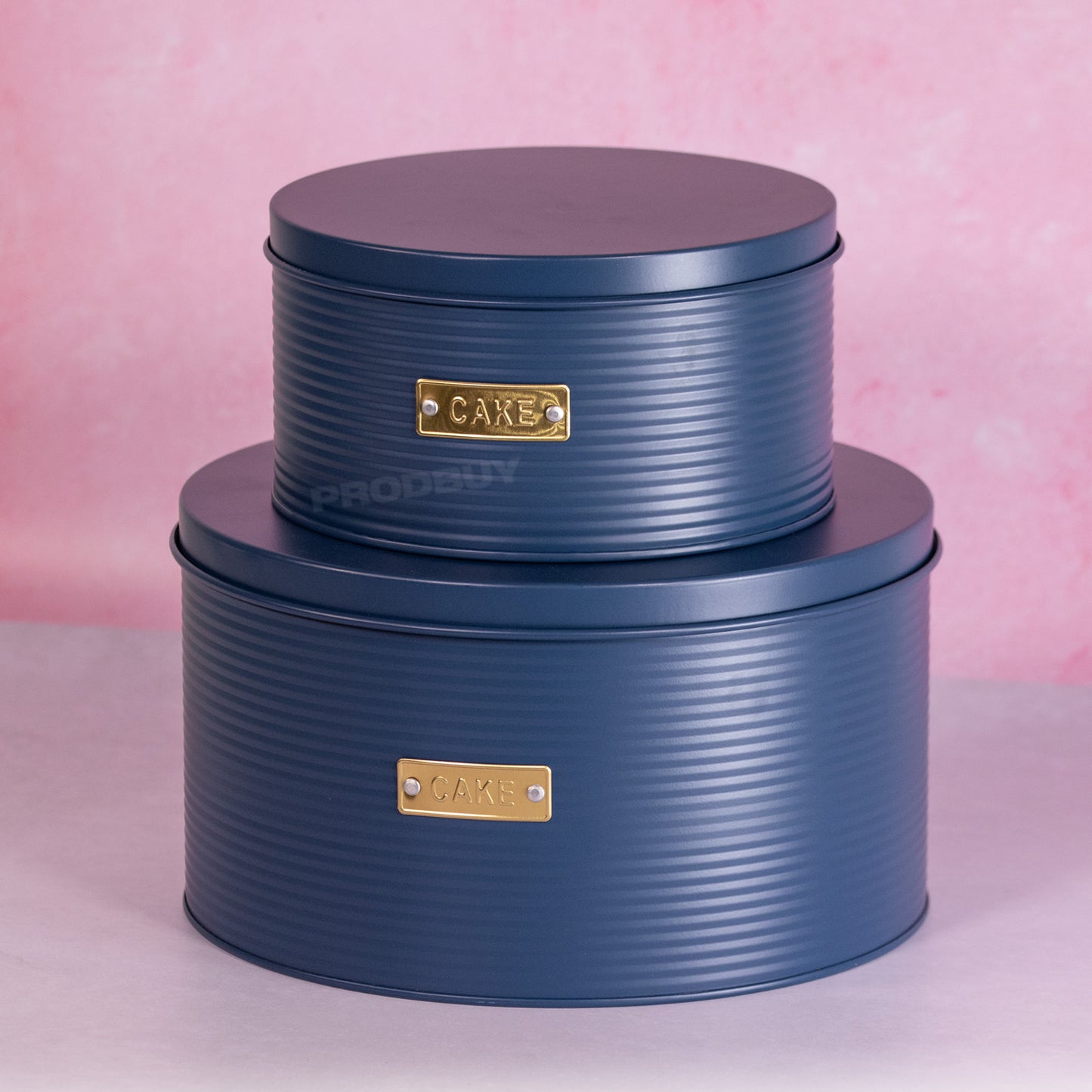 Set of 2 Retro Navy Blue Round Cake Storage Tins