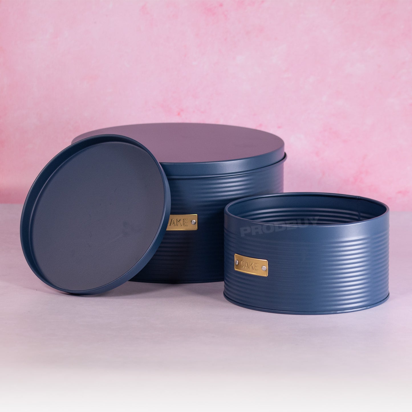 Set of 2 Retro Navy Blue Round Cake Storage Tins