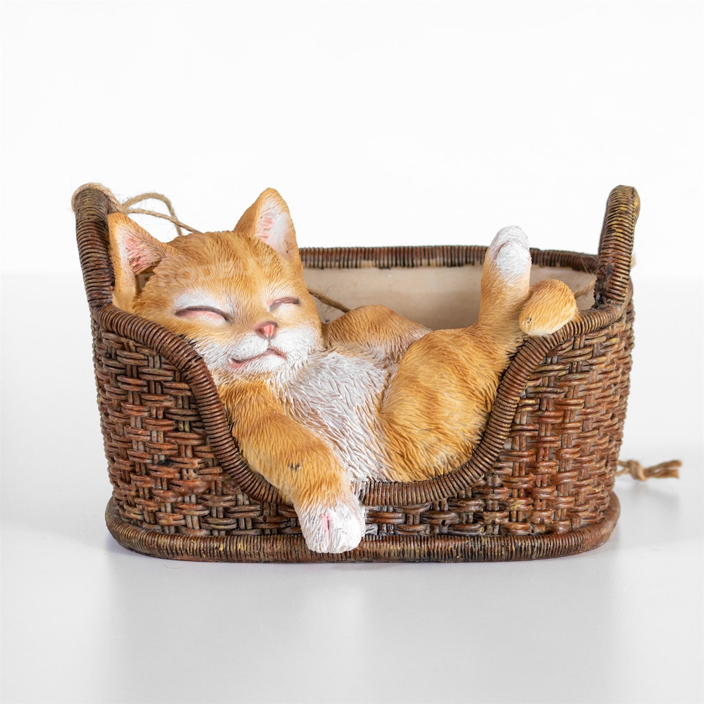 Hanging Ginger Cat In Basket Resin Garden Ornament