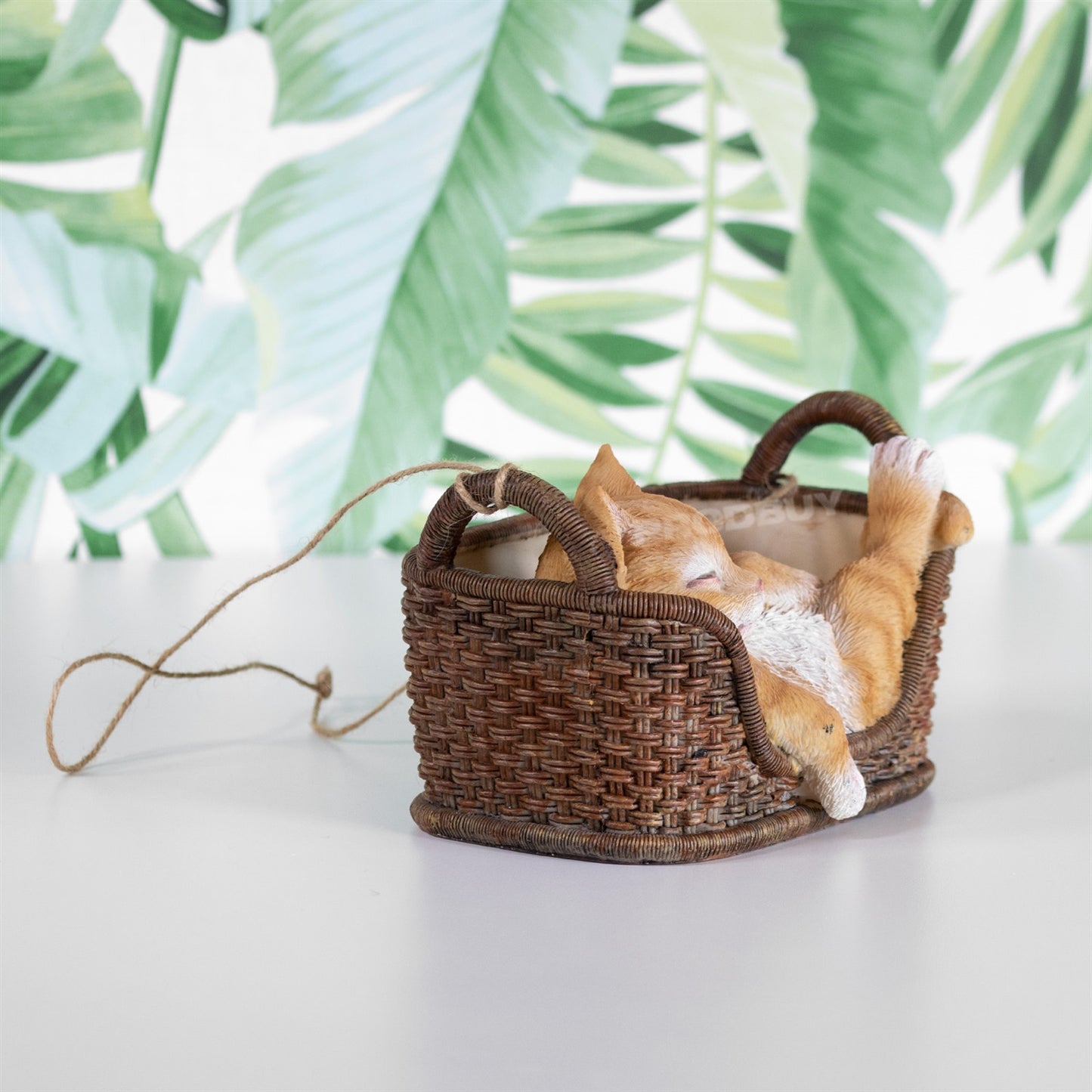 Hanging Ginger Cat In Basket Resin Garden Ornament