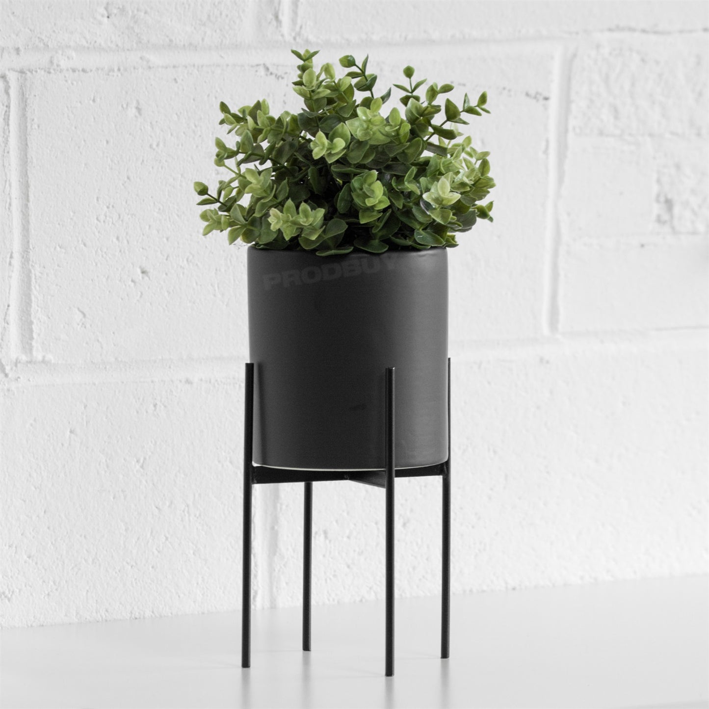 Black Indoor Ceramic Plant Pot with Stand