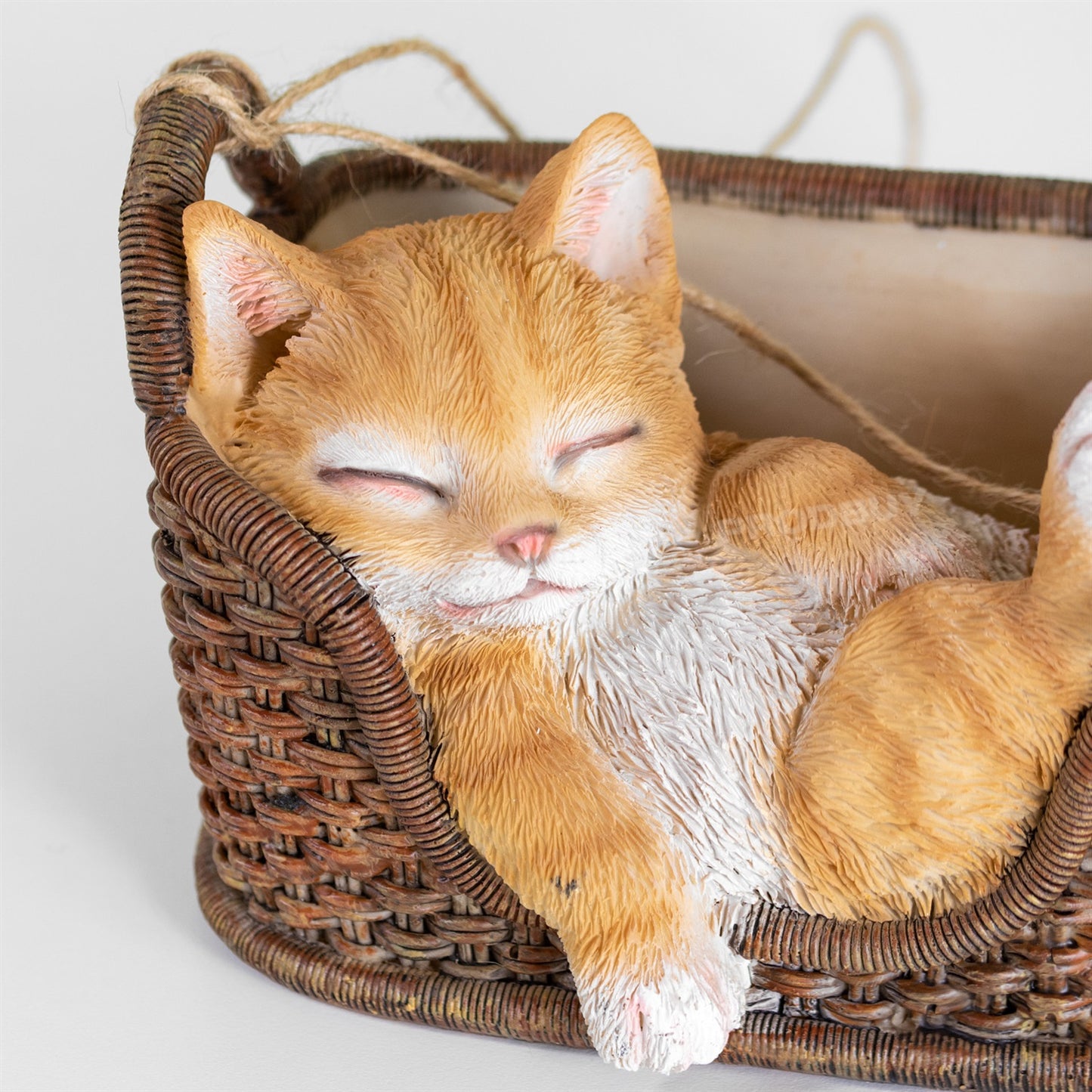 Hanging Ginger Cat In Basket Resin Garden Ornament