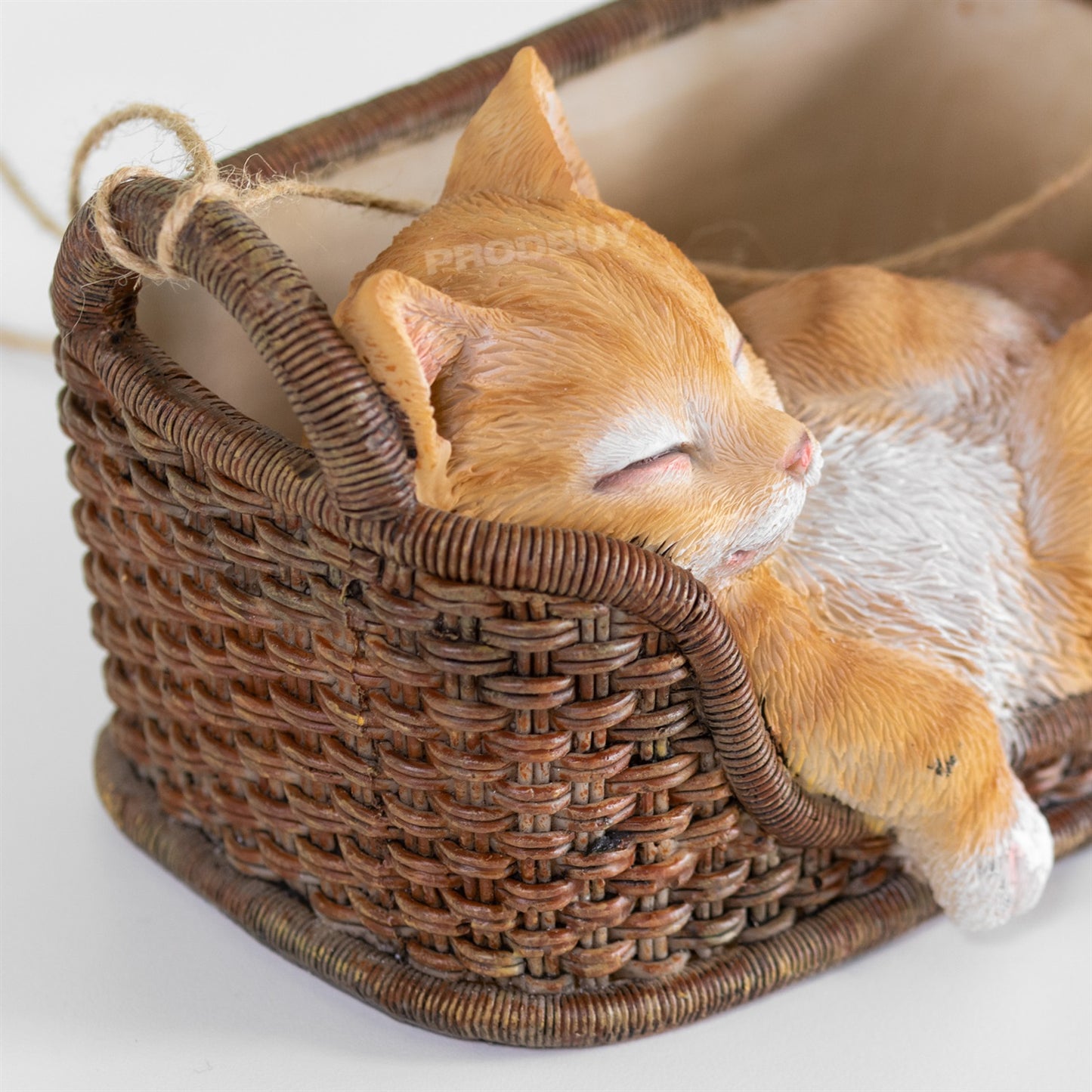 Hanging Ginger Cat In Basket Resin Garden Ornament
