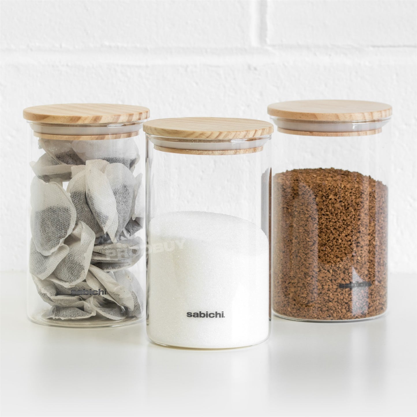 Set of 3 Glass 1.2 Litre Storage Jars with Wooden Lids