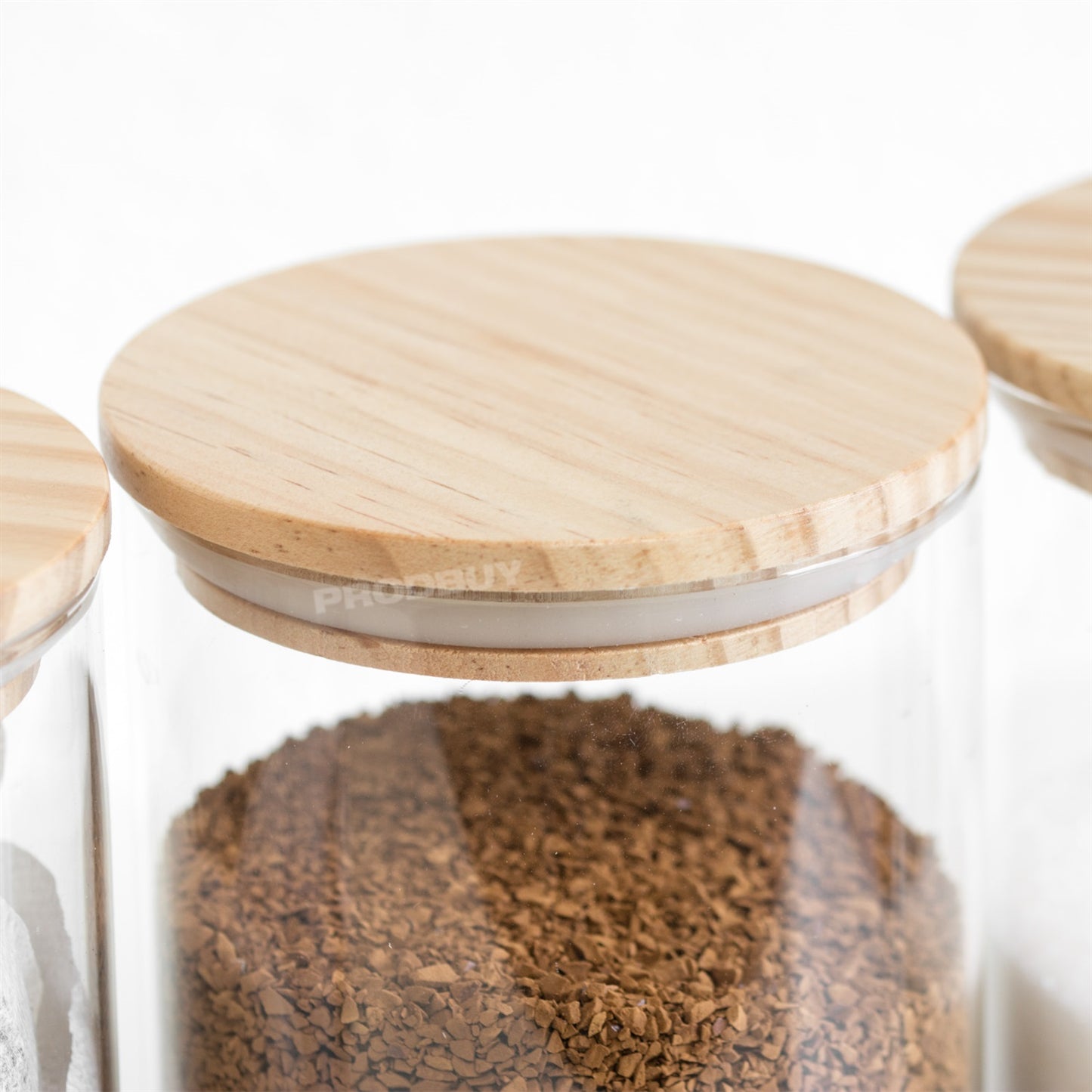 Set of 3 Glass 1.2 Litre Storage Jars with Wooden Lids