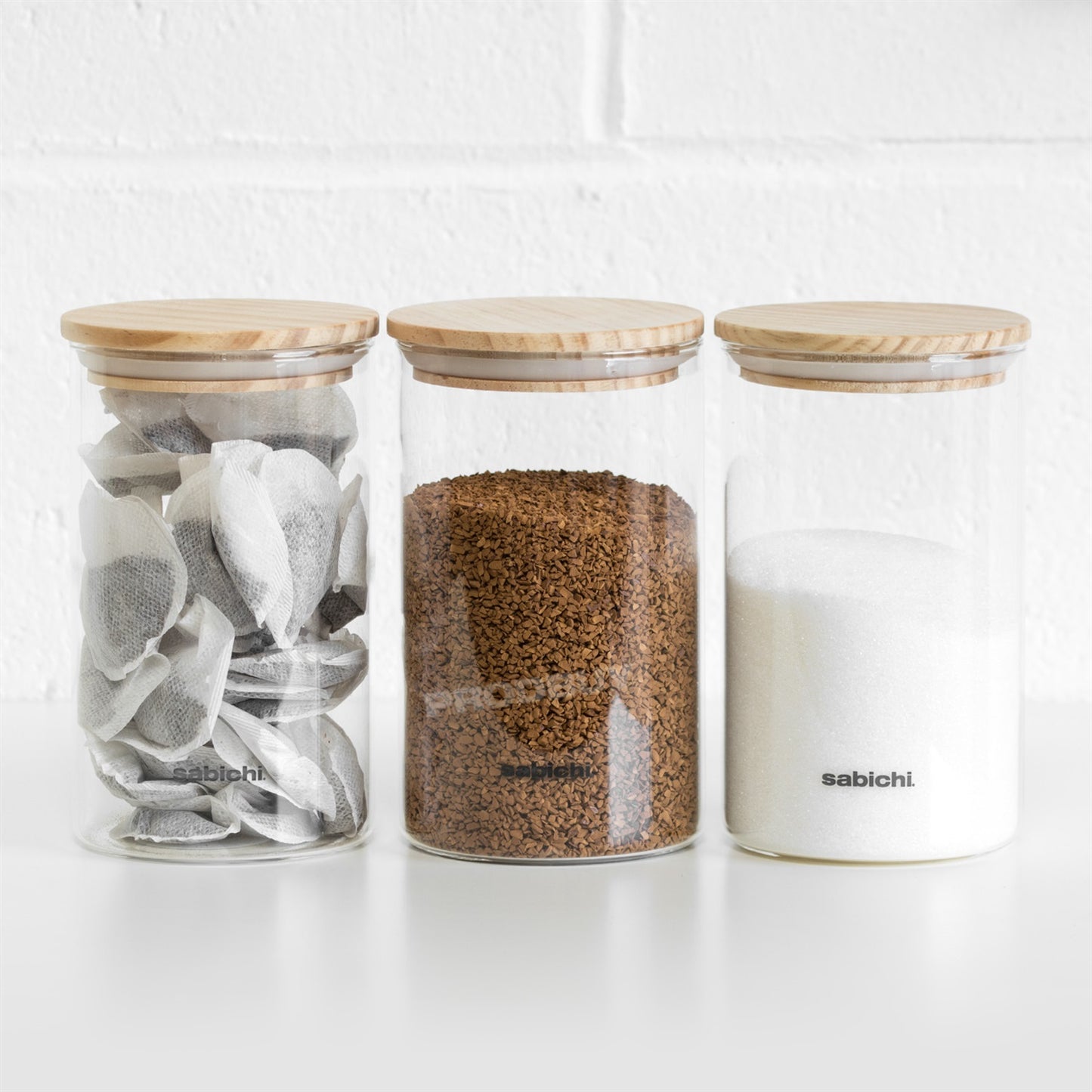 Set of 3 Glass 1.2 Litre Storage Jars with Wooden Lids