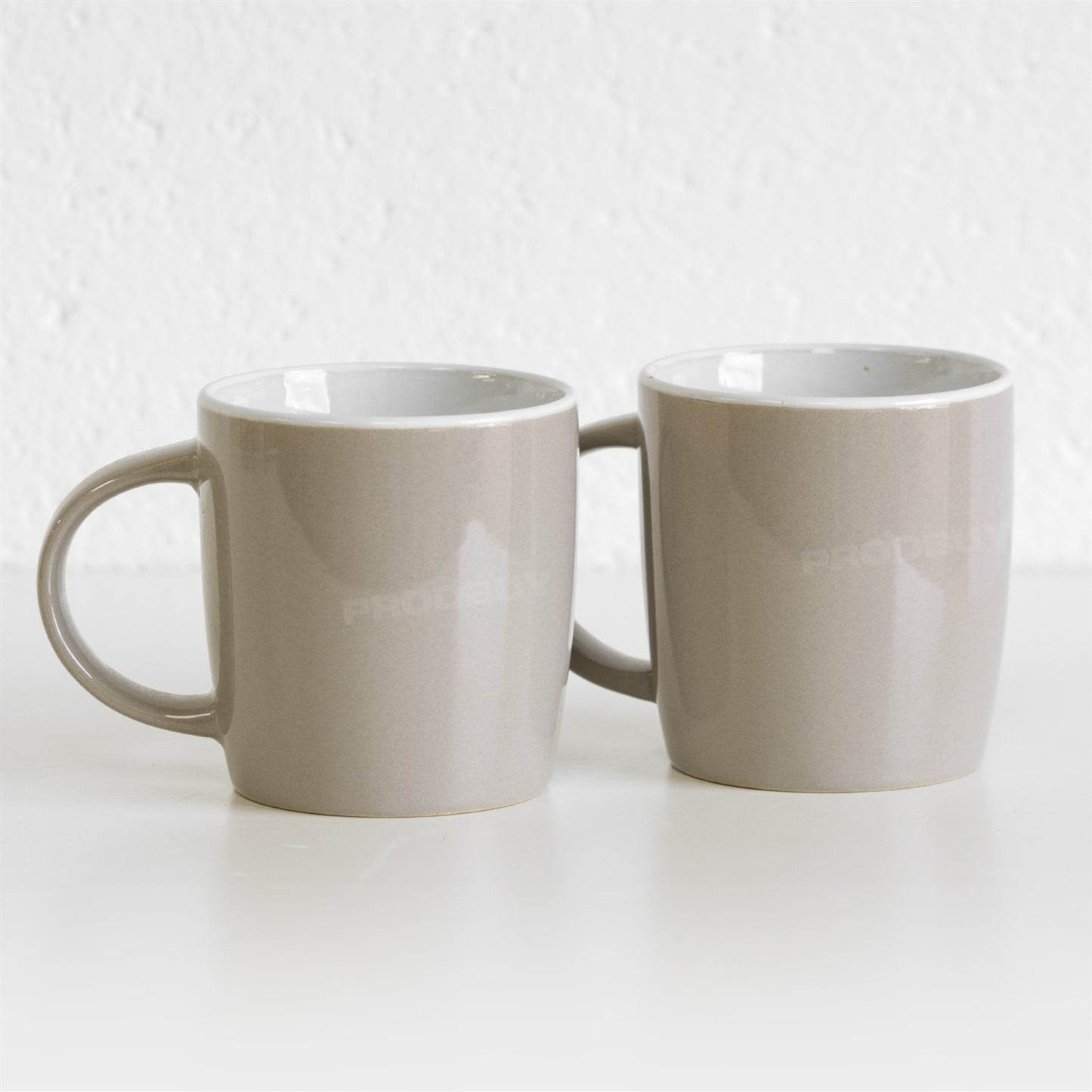 Set of 2 Beige Putty Stoneware Coffee Mugs