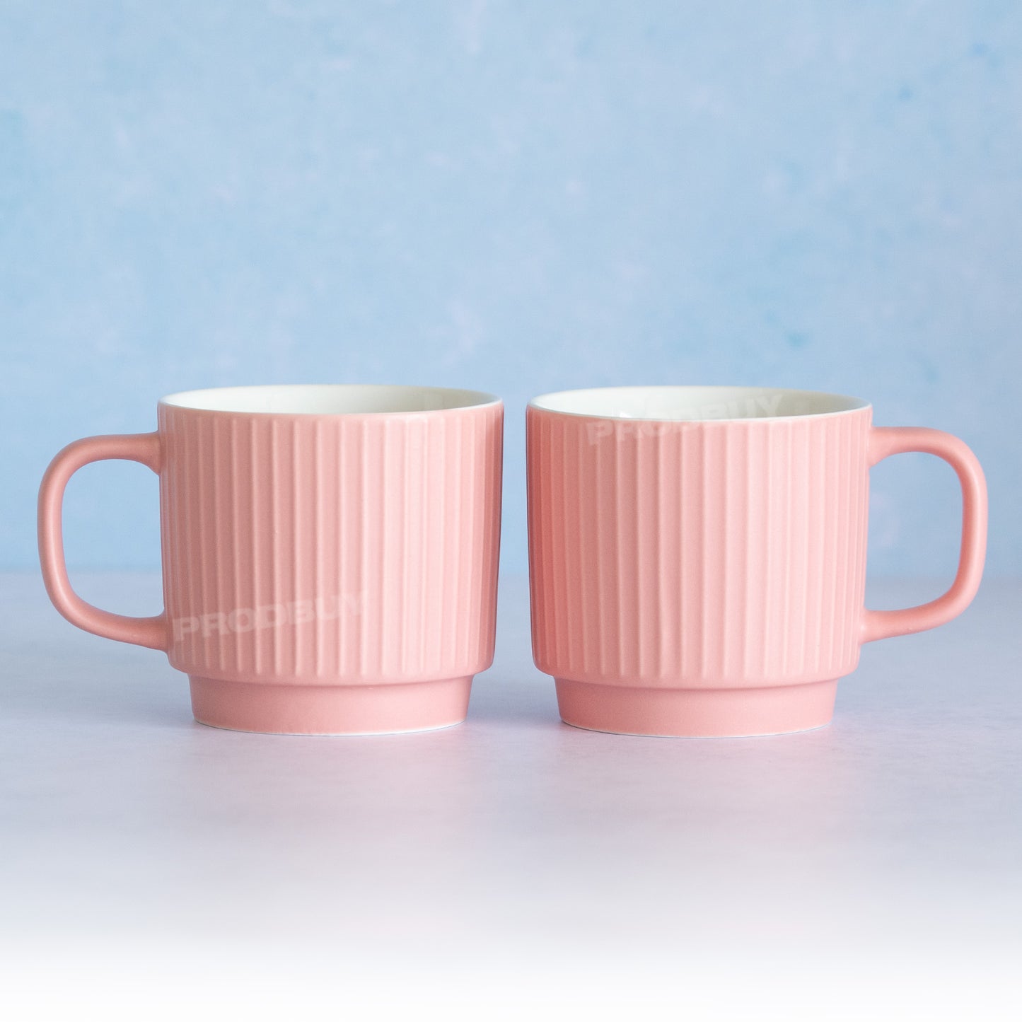 Set of 2 Stackable Pink Embossed Lines Mugs