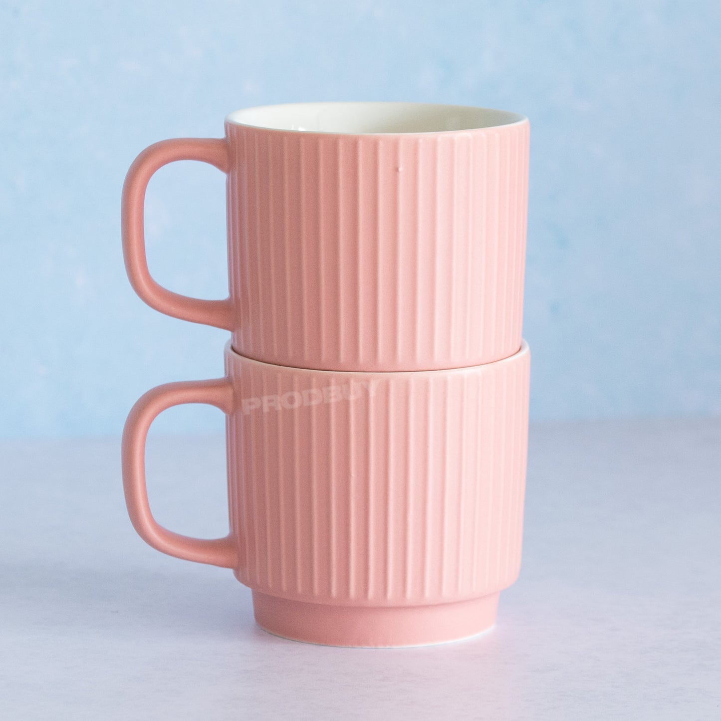Set of 2 Stackable Pink Embossed Lines Mugs