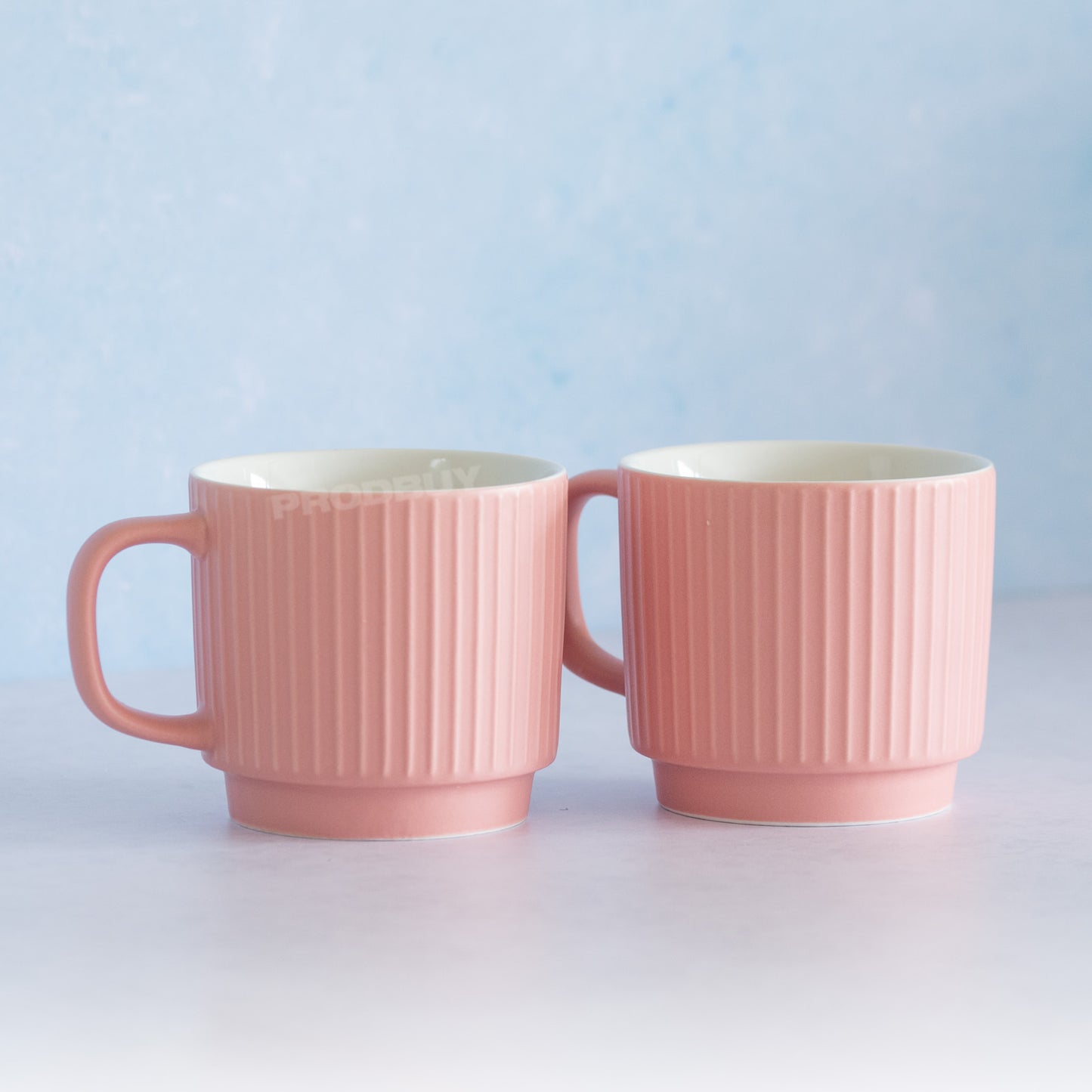 Set of 2 Stackable Pink Embossed Lines Mugs