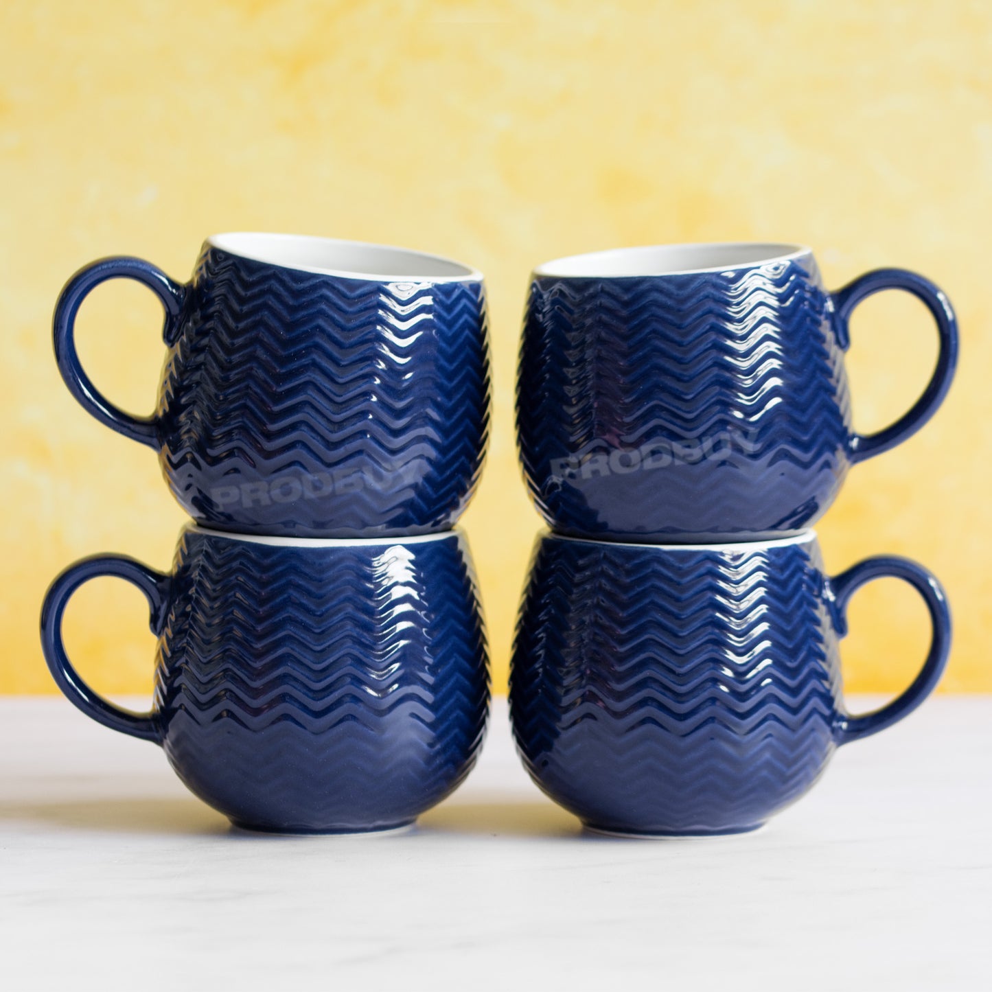Set of 4 Navy Blue Barrel Mugs 370ml