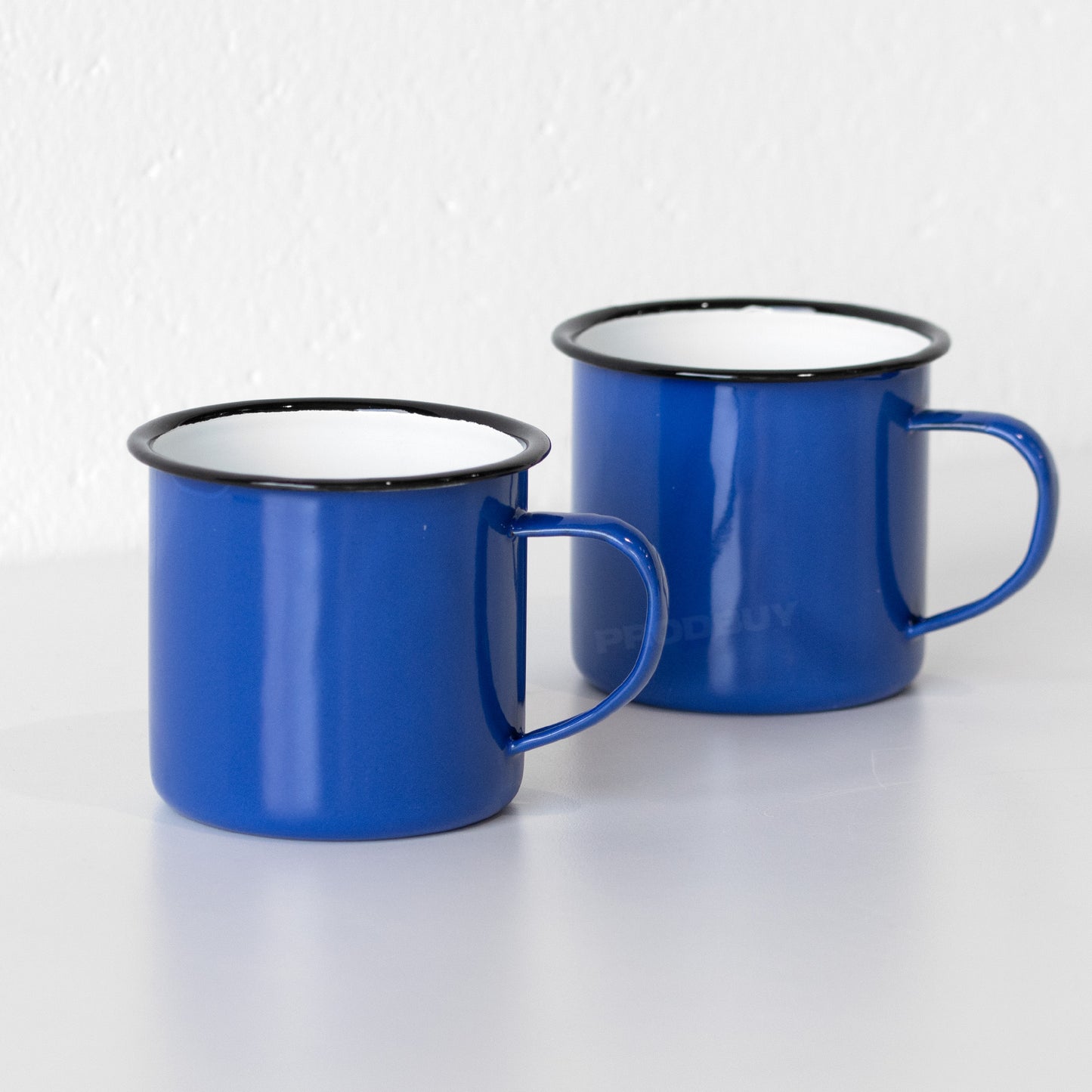 Set of 4 Blue Enamel Mugs 360ml Retro Camping Cups