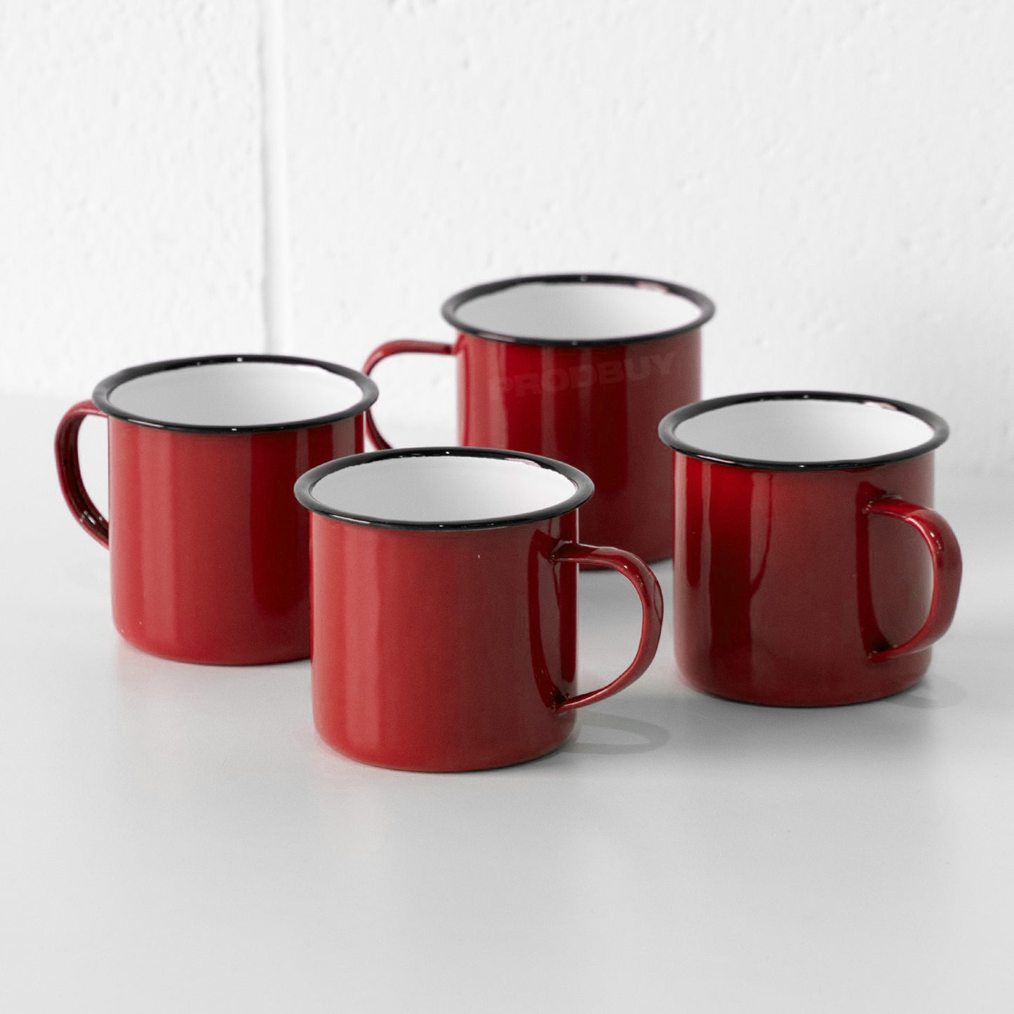 Set of 4 Red Enamel Mugs 360ml Retro Camping Cups