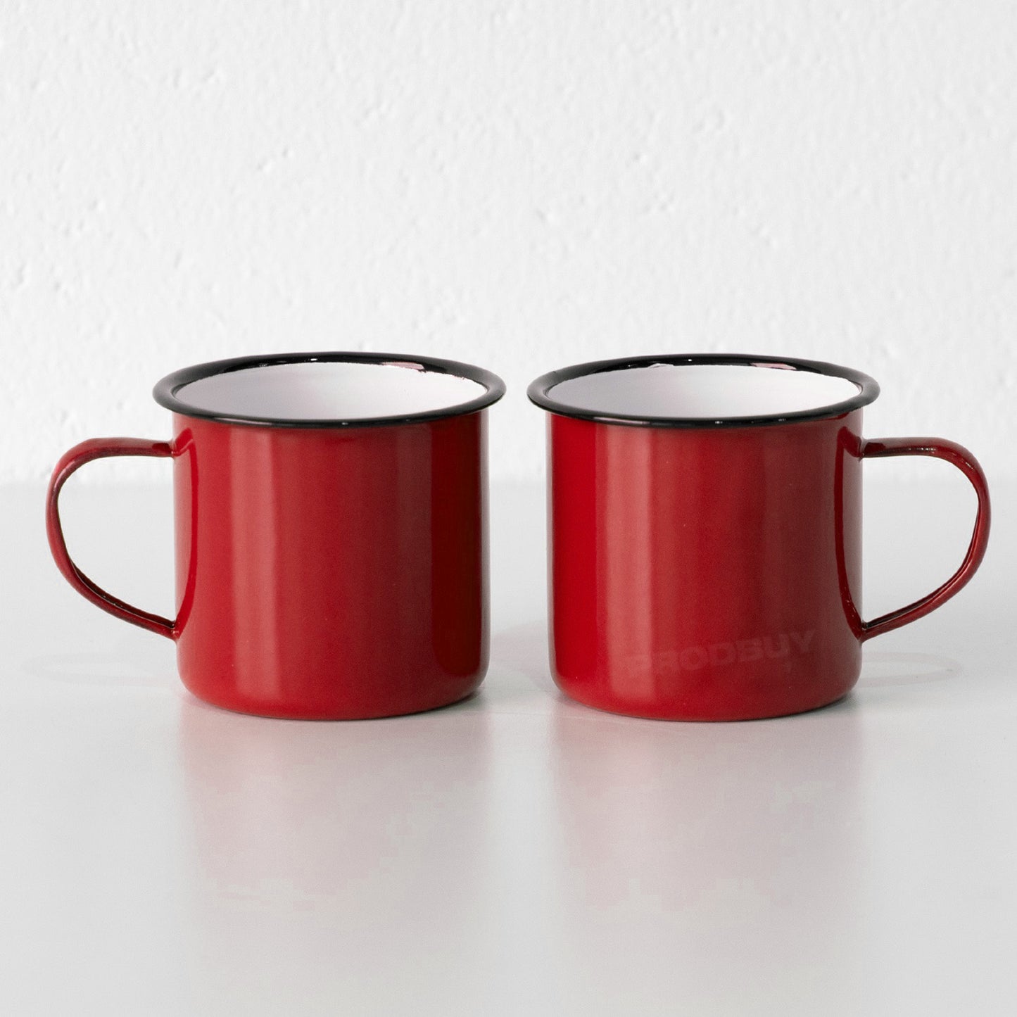 Set of 4 Red Enamel Mugs 360ml Retro Camping Cups
