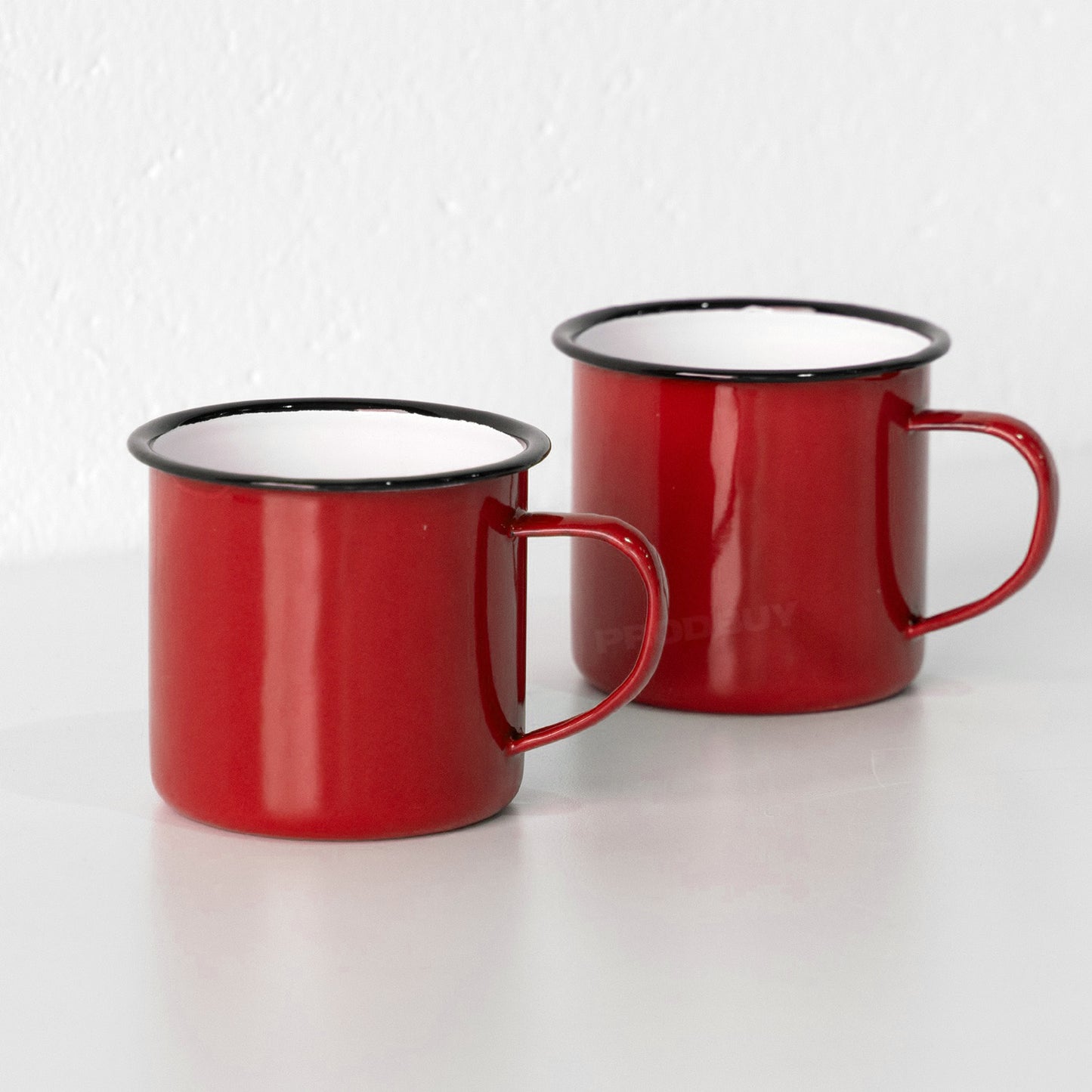 Set of 4 Red Enamel Mugs 360ml Retro Camping Cups