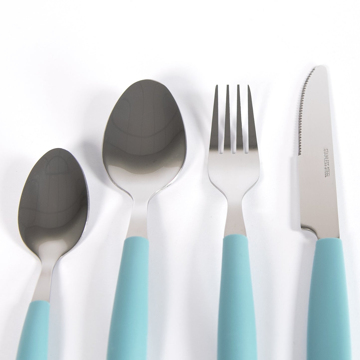 24 Piece 6 Person Stainless Steel Cutlery Set with Teal Plastic Handles