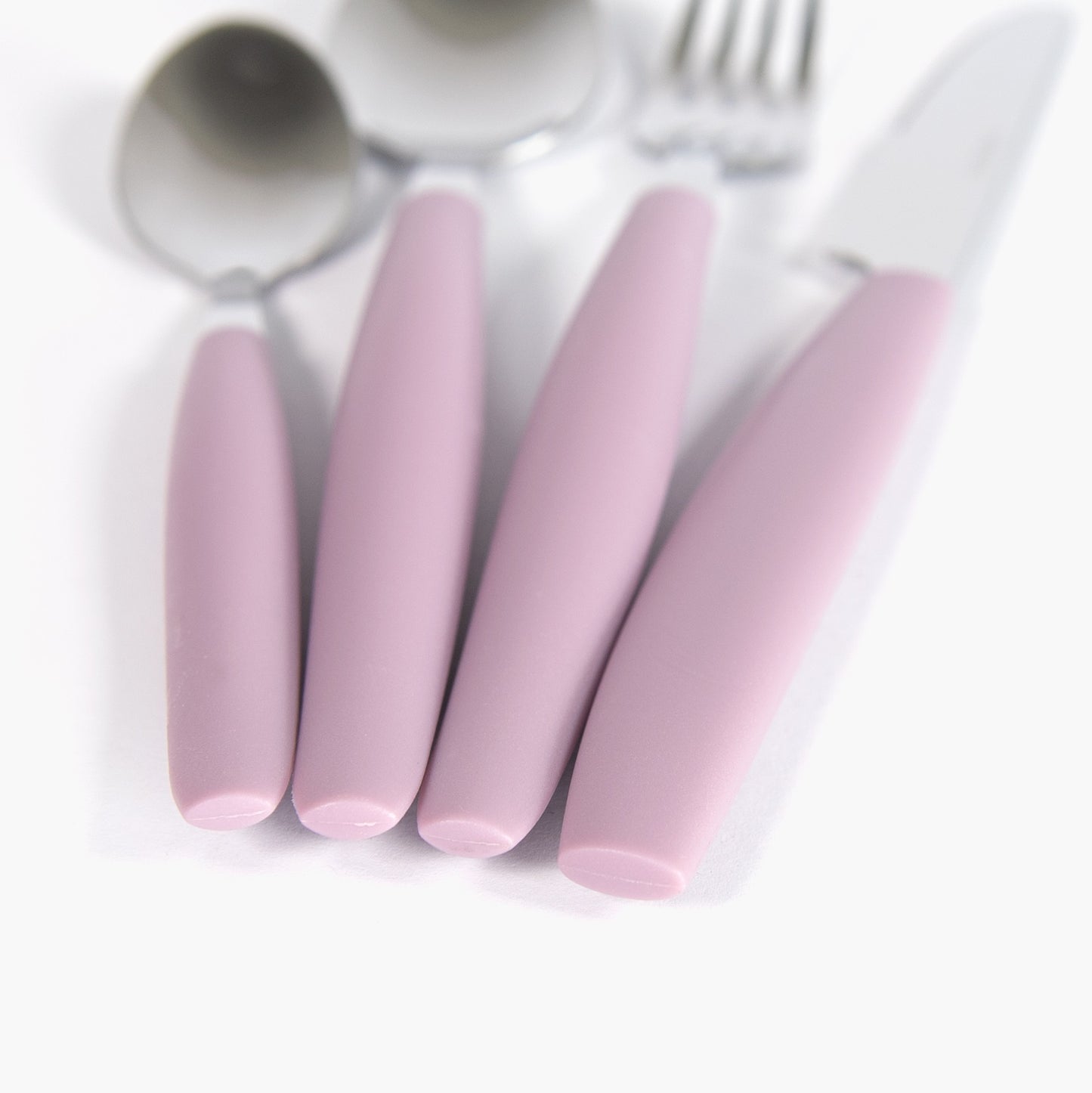 24 Piece 6 Person Stainless Steel Cutlery Set with Mauve Plastic Handles