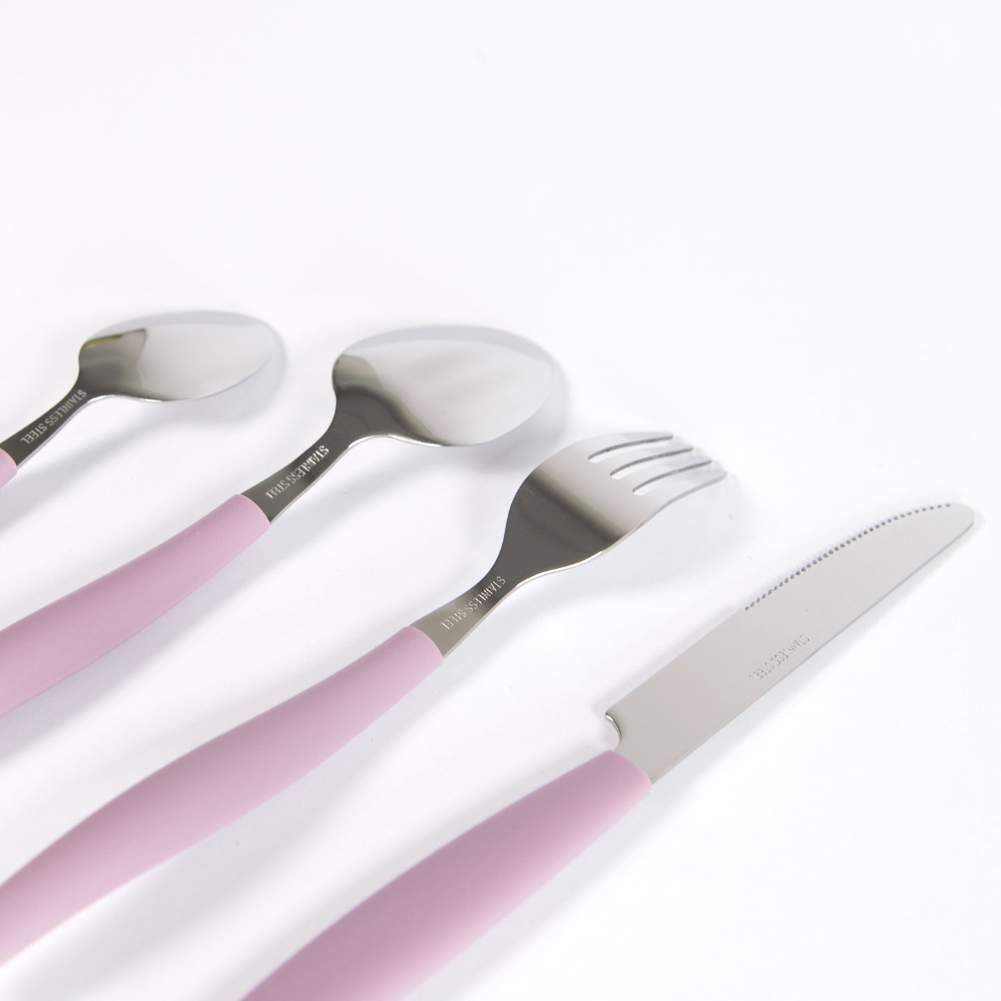 24 Piece 6 Person Stainless Steel Cutlery Set with Mauve Plastic Handles